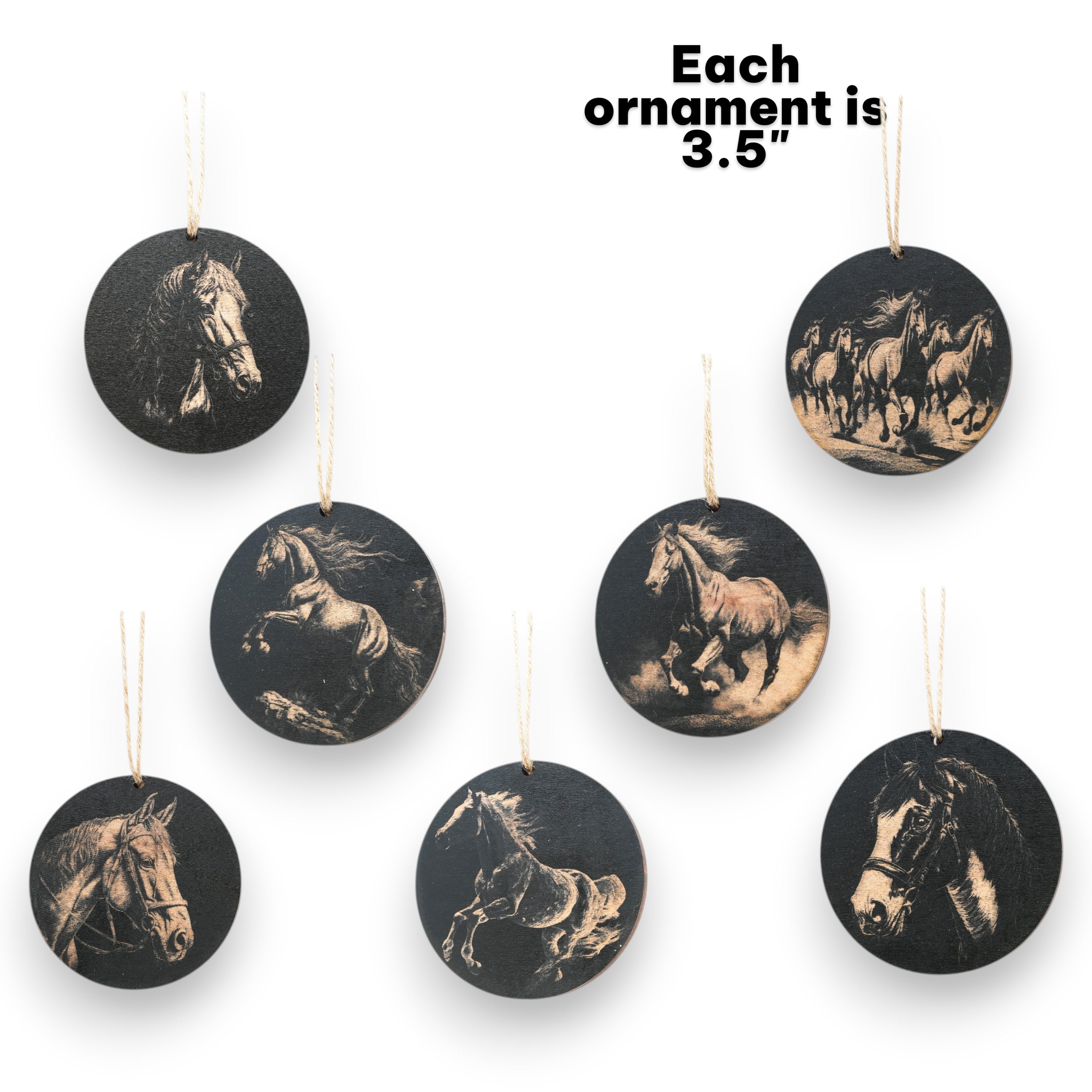 Ornament - Black - Horses - Set of 7