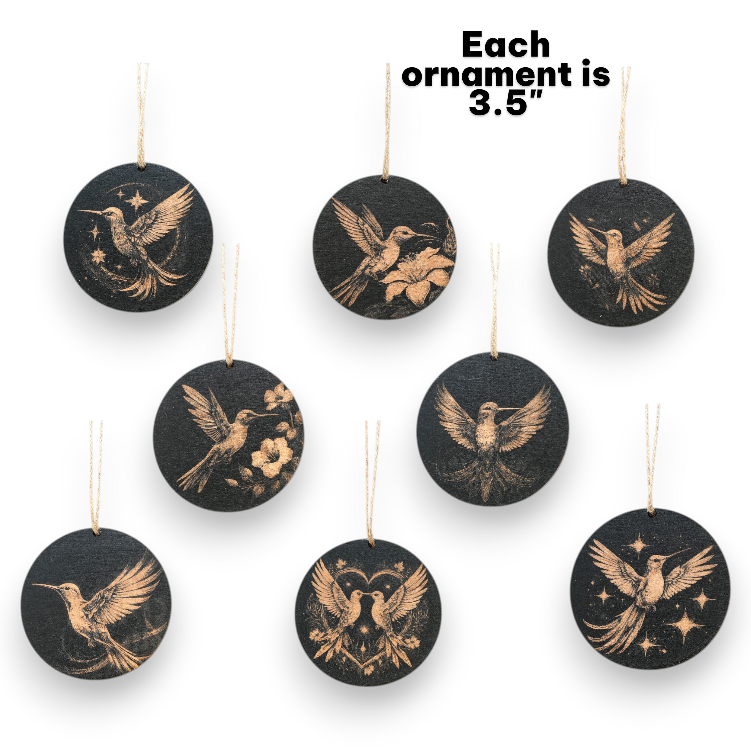 Ornament - Black - Hummingbirds - Set of 8
