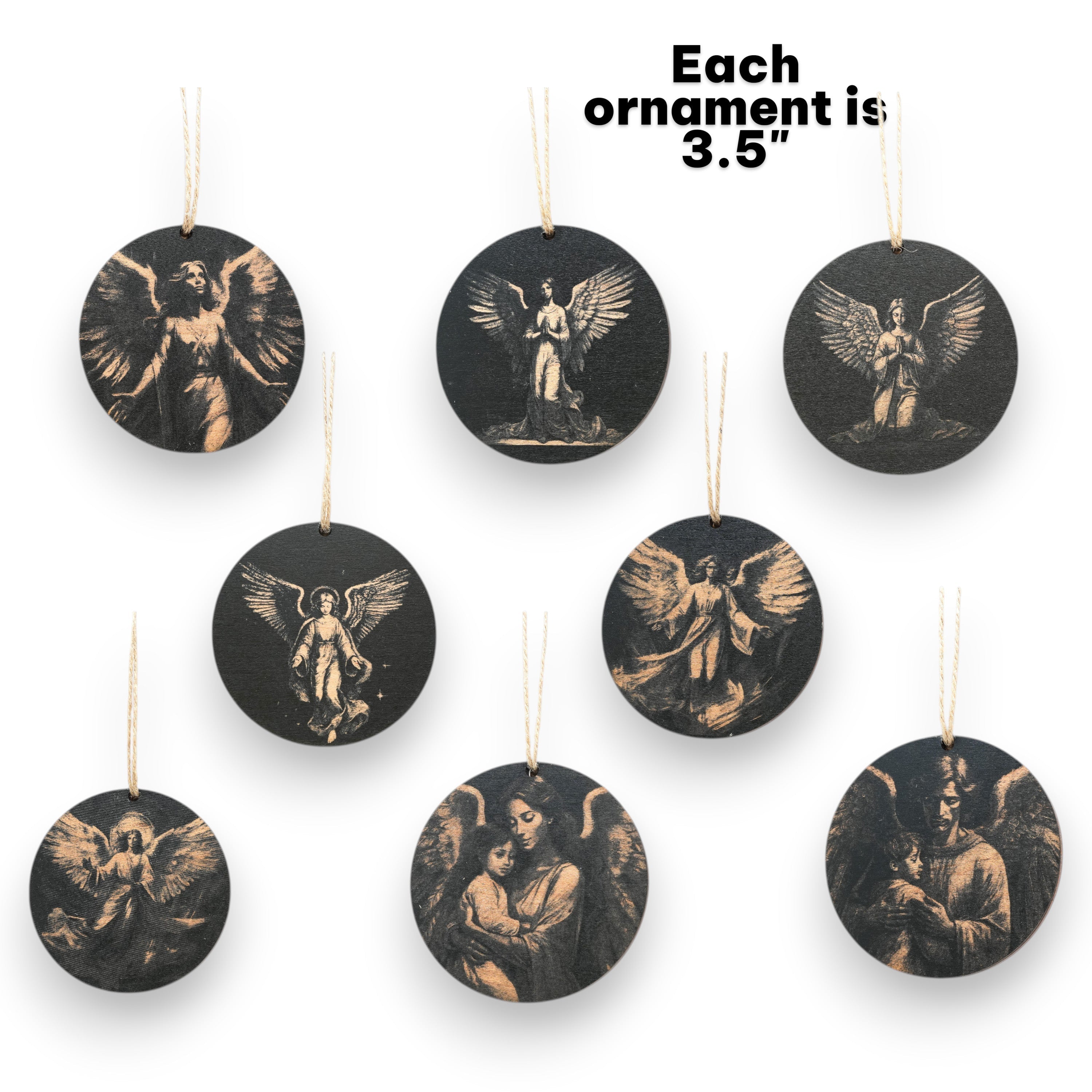 Ornament - Black - Angels - Set of 8