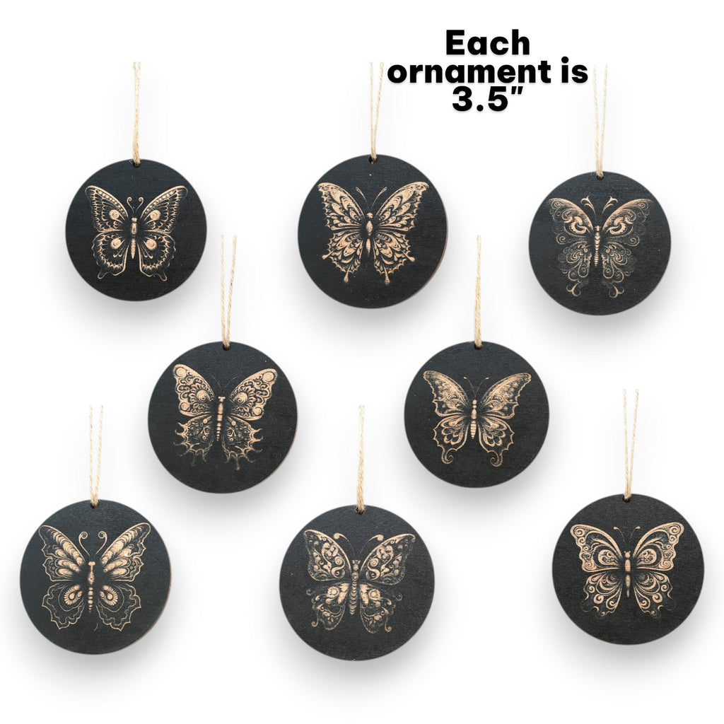 Ornament - Black - Butterflies - Set of 8
