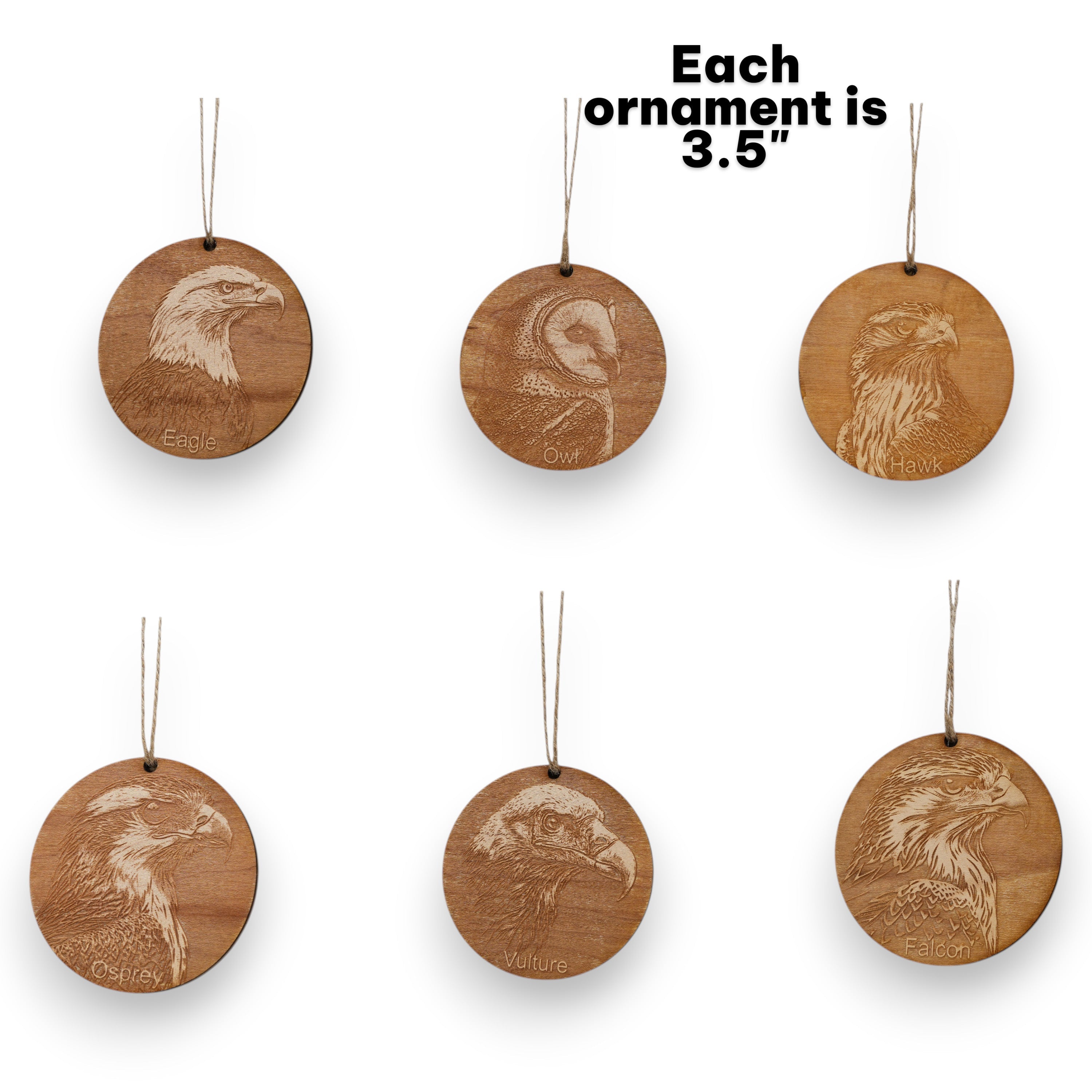 Ornament - Raptors - Birds - Set of 6 - Raw wood