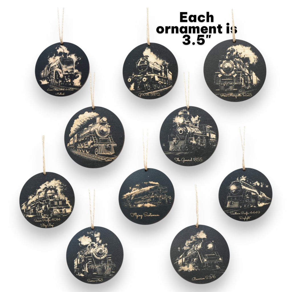 Ornament - Black - Train - Set of 10