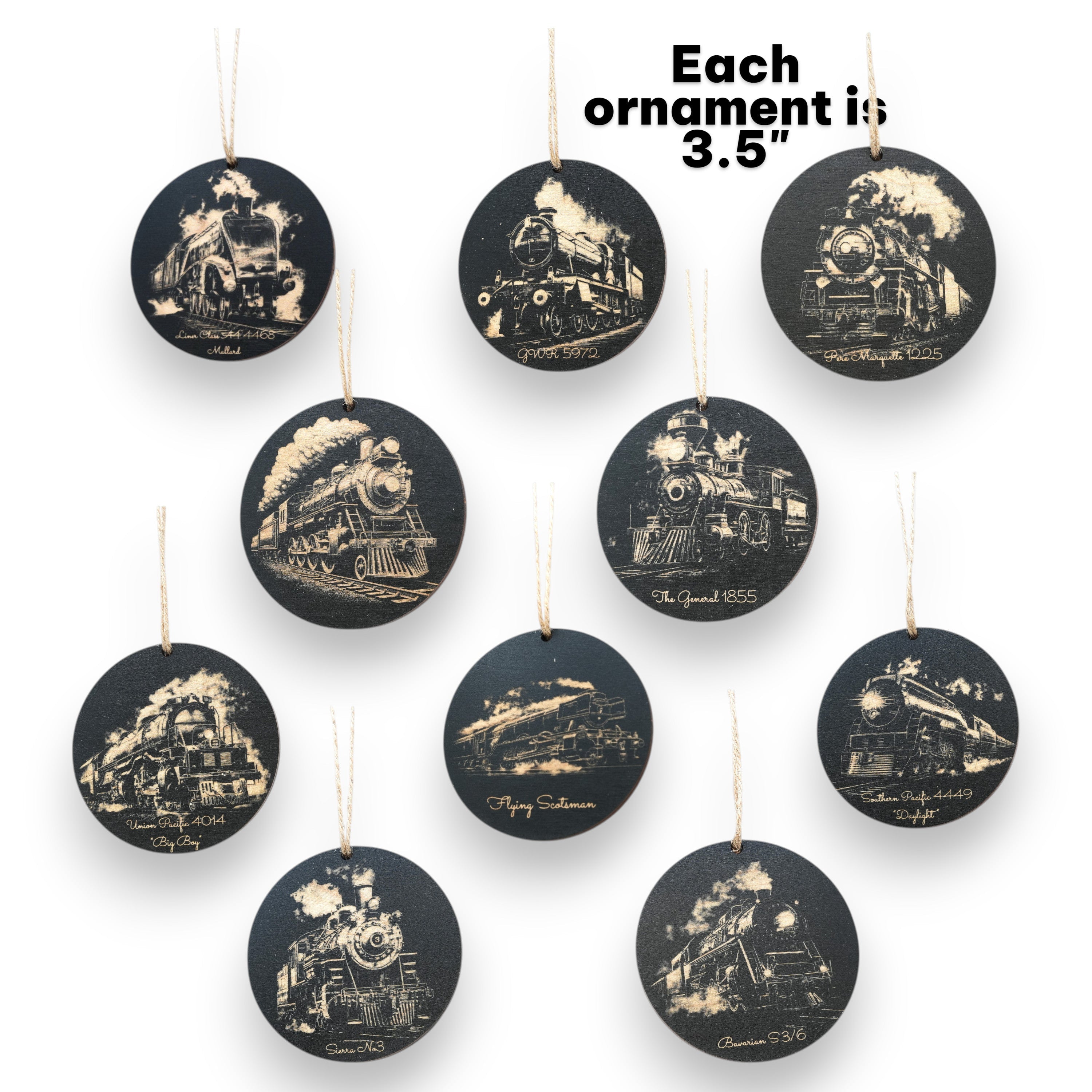 Ornament - Black - Train - Set of 10