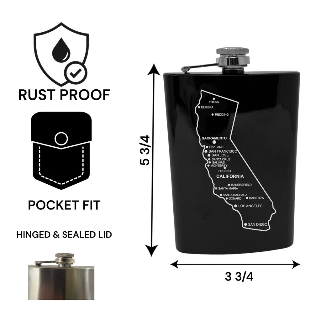 8oz Flask - California with Cities