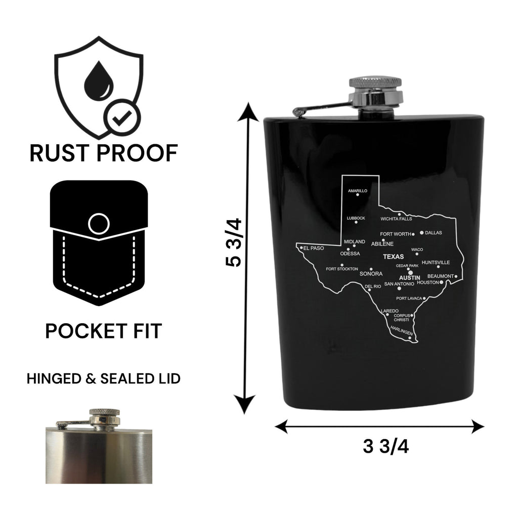 8oz Flask - Texas with Cities