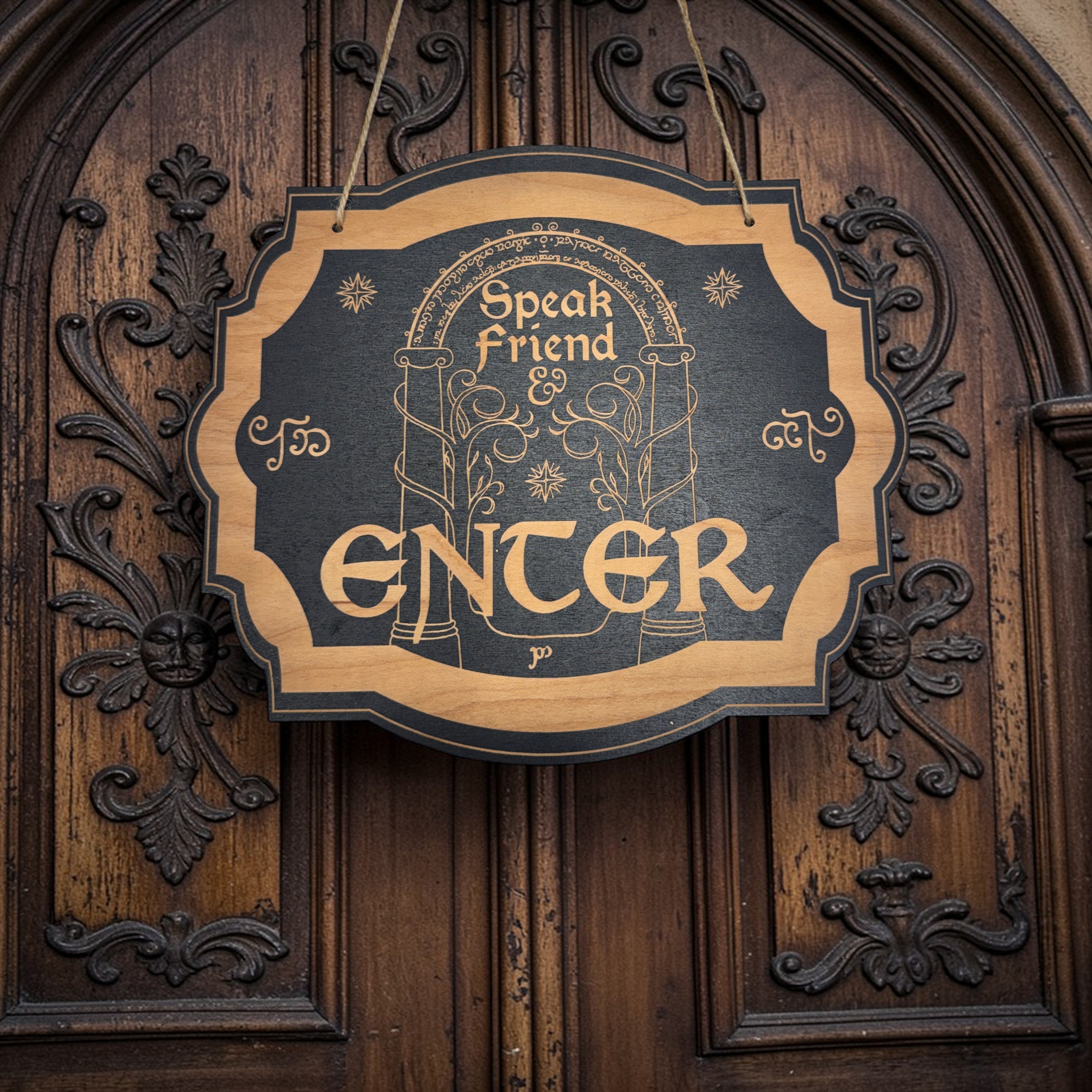 Sign - Speak friend and enter _ You shall not pass double sided sign - Black Door Sign 6x9