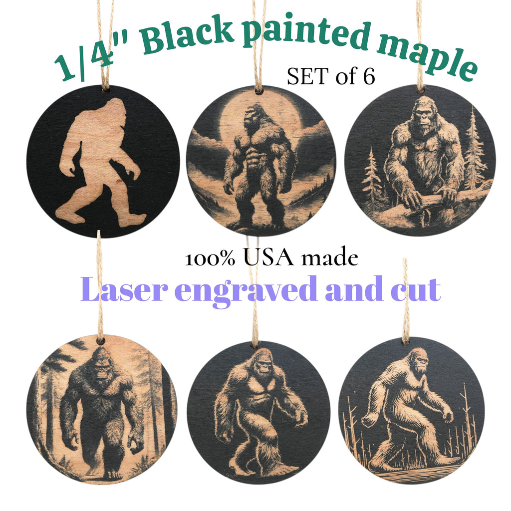 Ornament - Black - Bigfoot Sasquatch - Set of 6