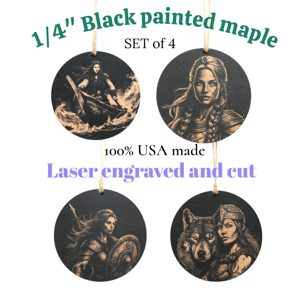 Ornament - Black - Lady Viking - Set of 4