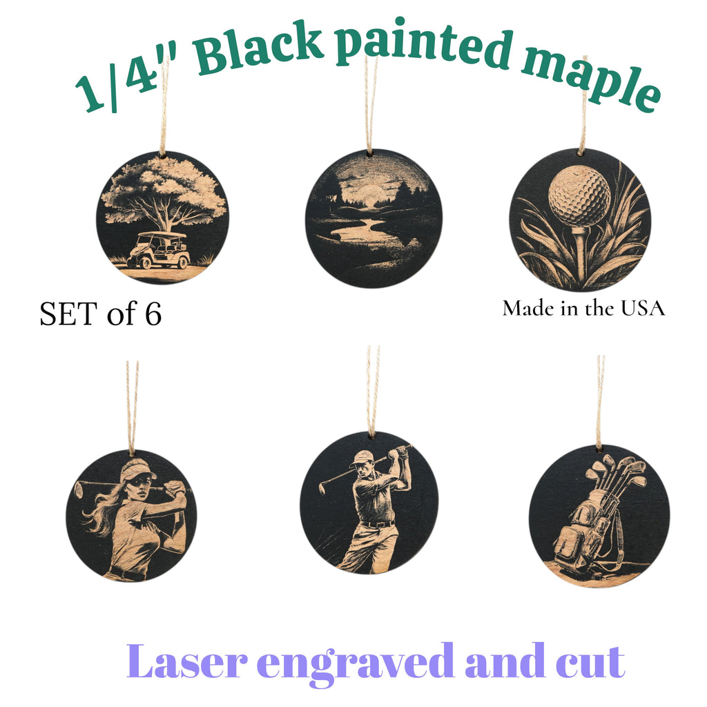 Ornament - Black - Golf - Set of 6
