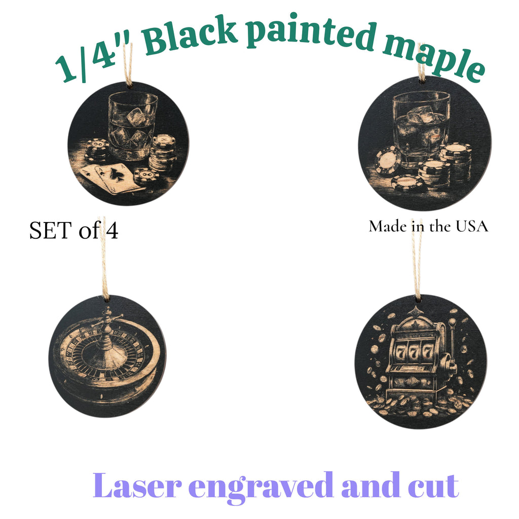 Ornament - Black - Casino Gambling - Set of 4