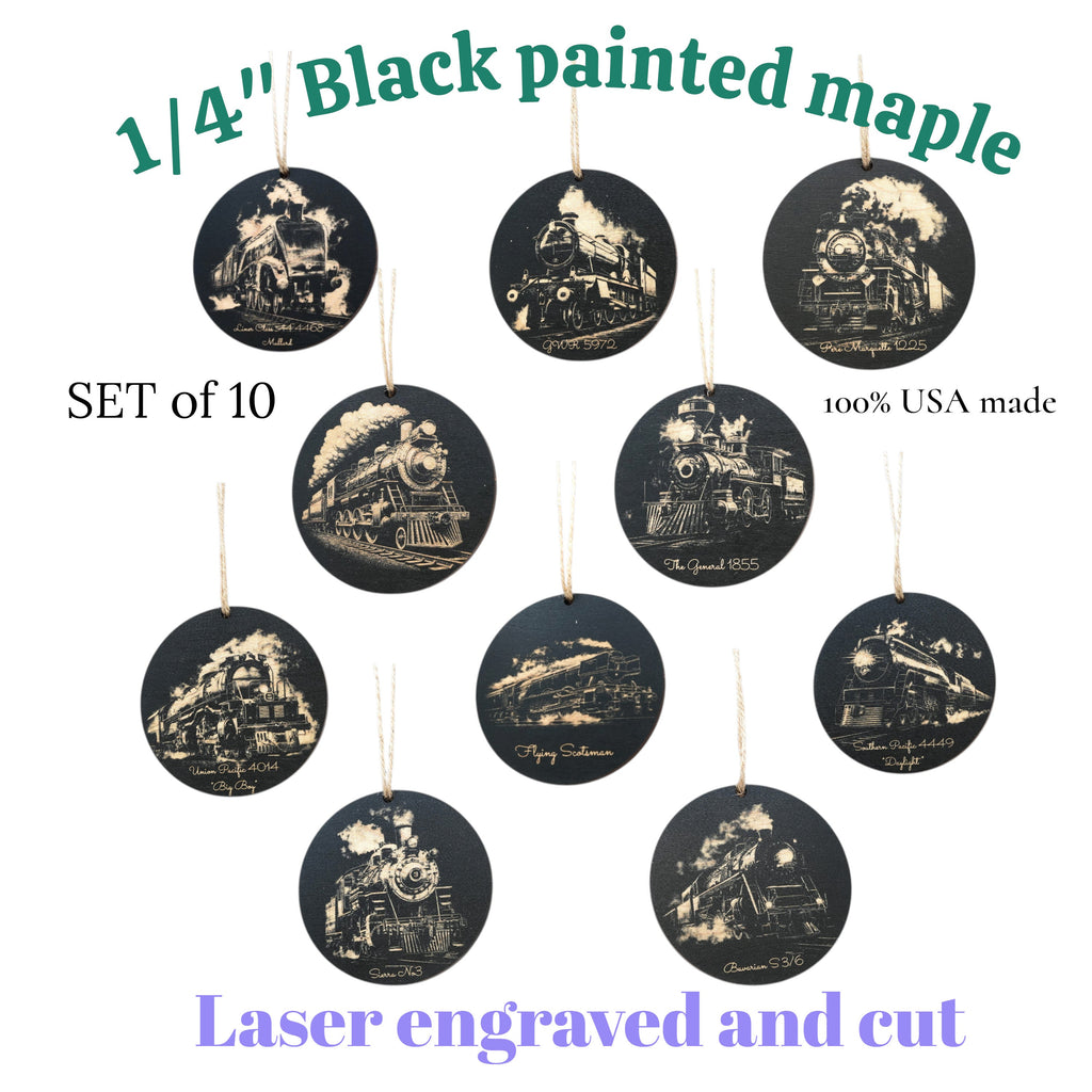 Ornament - Black - Train - Set of 10