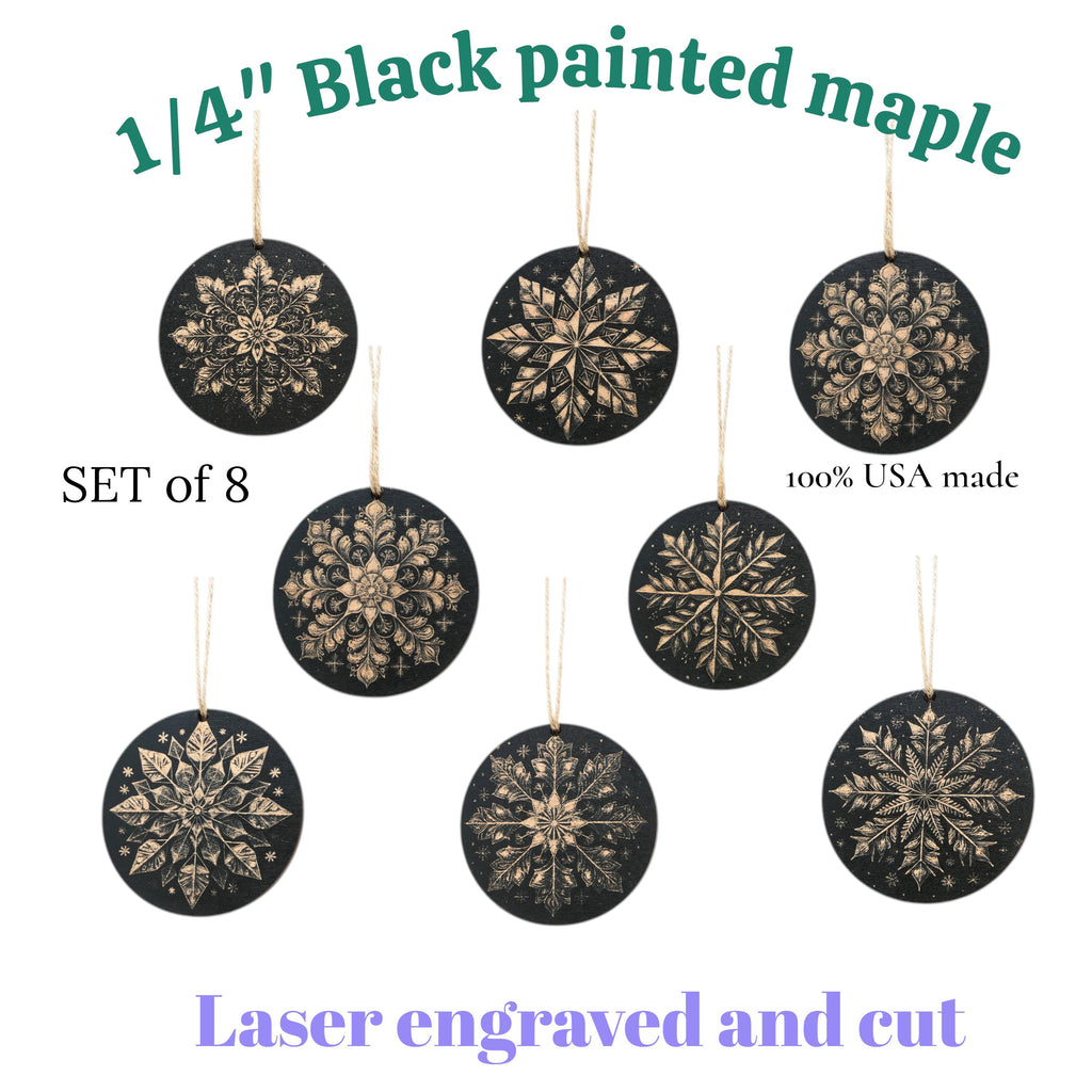 Ornament - Black - Snowflakes - Set of 8