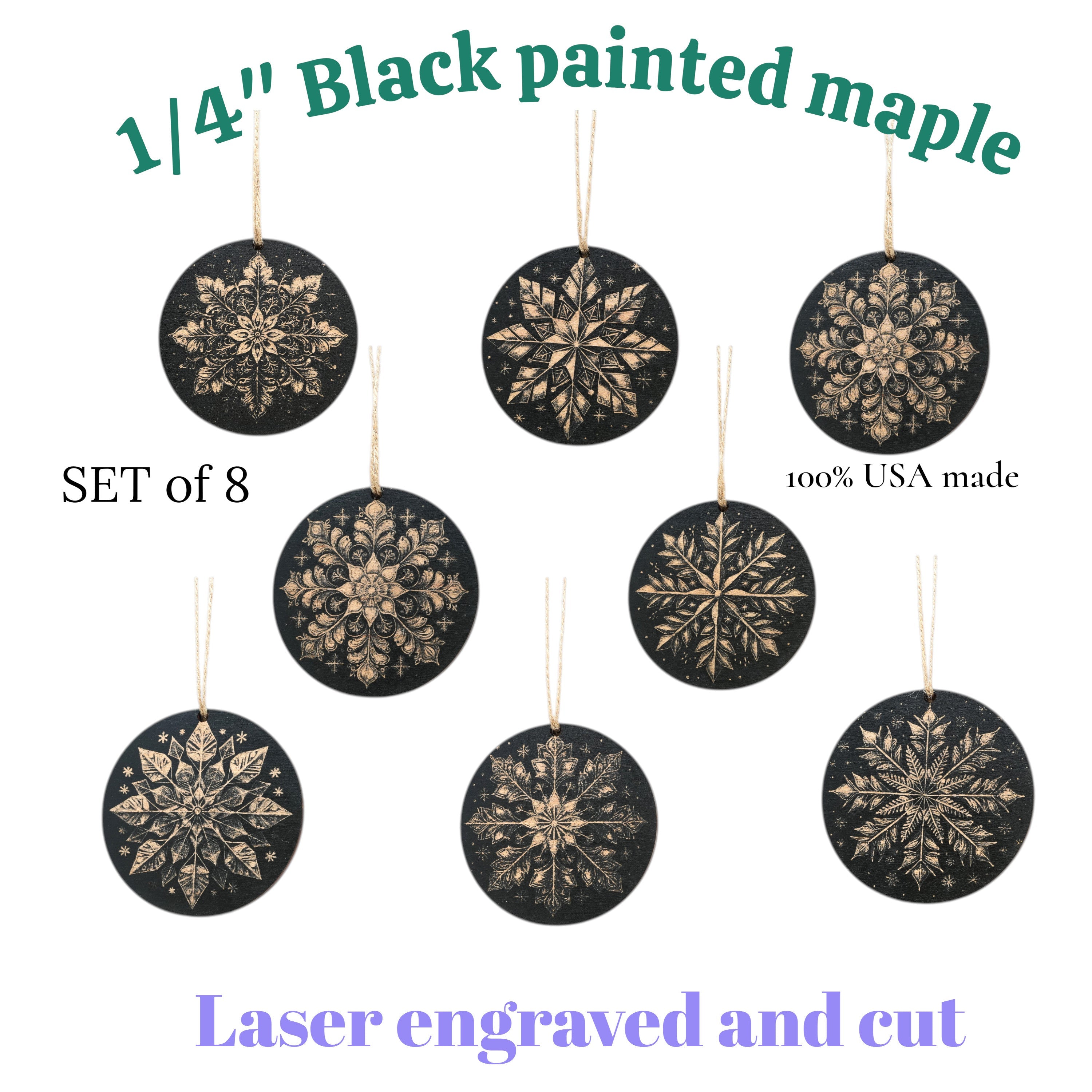 Ornament - Black - Snowflakes - Set of 8