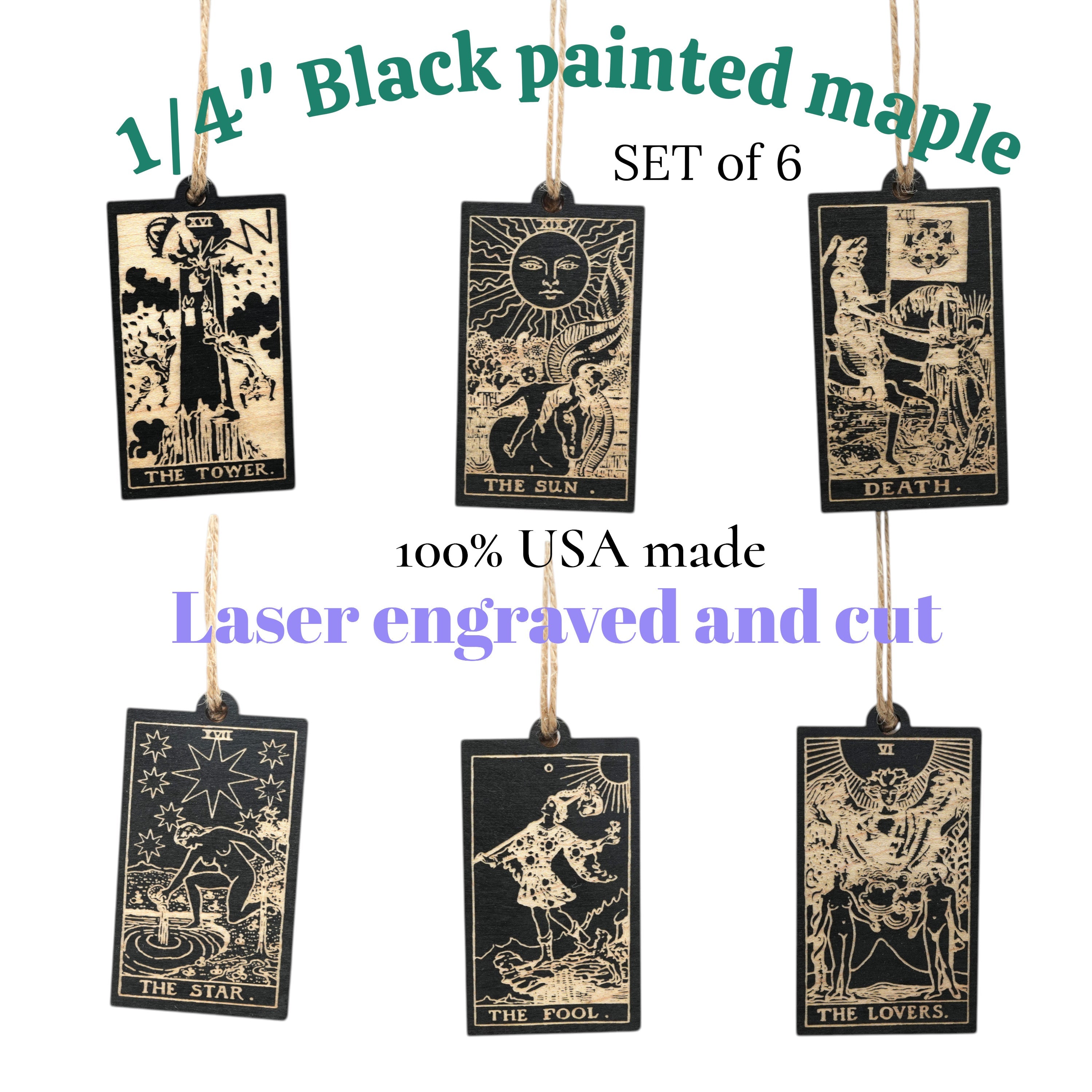 Ornament - Black - Tarot Cards - Set of 6