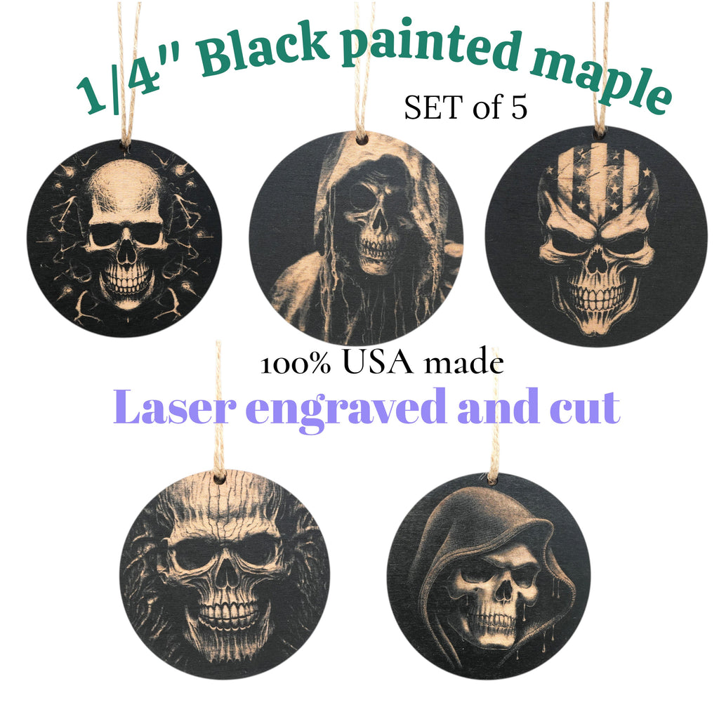 Ornament - Black - Skulls - Set of 5