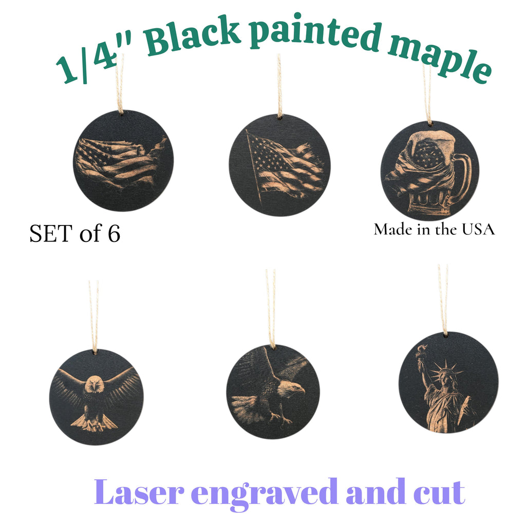 Ornament - Black - America - Set of 6