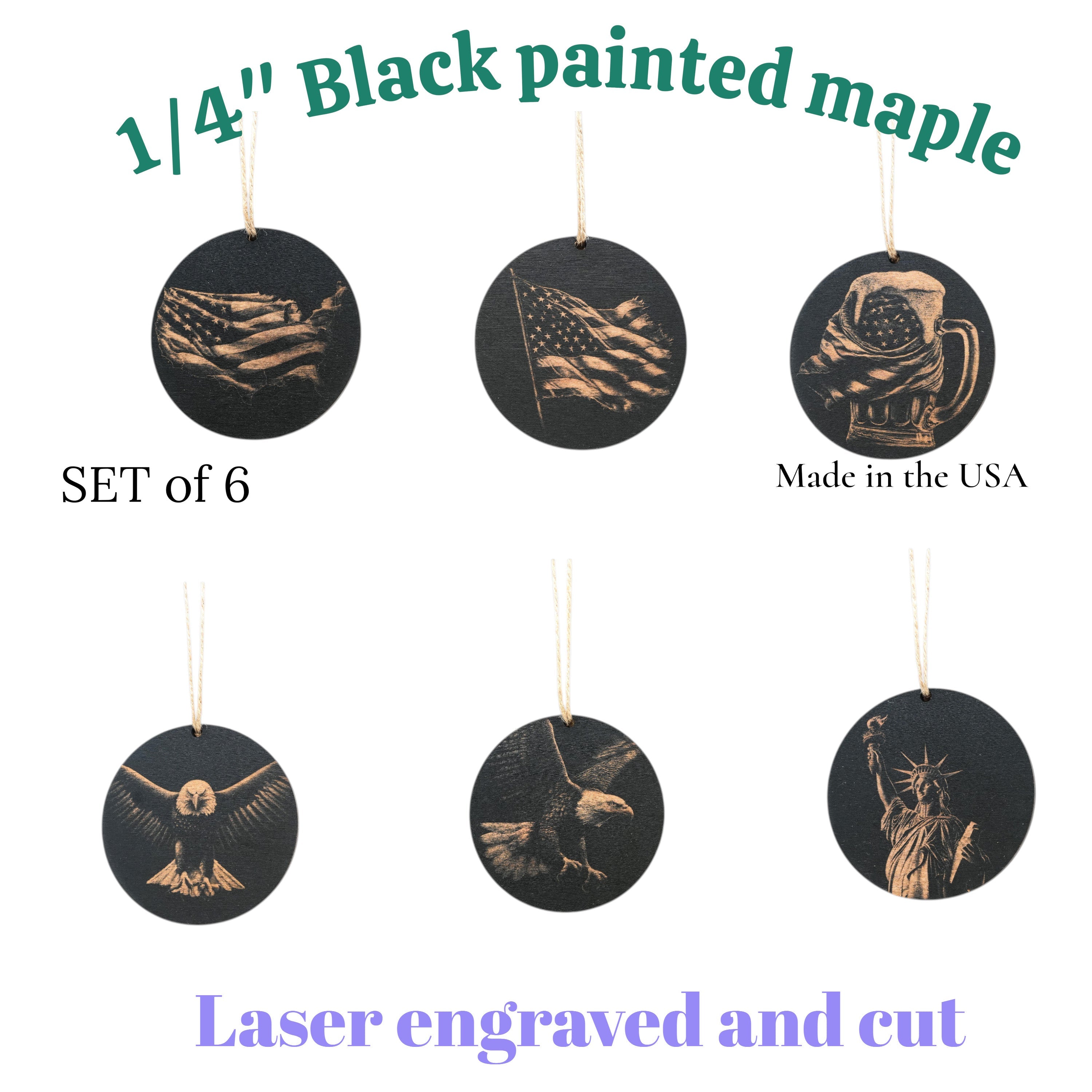 Ornament - Black - America - Set of 6