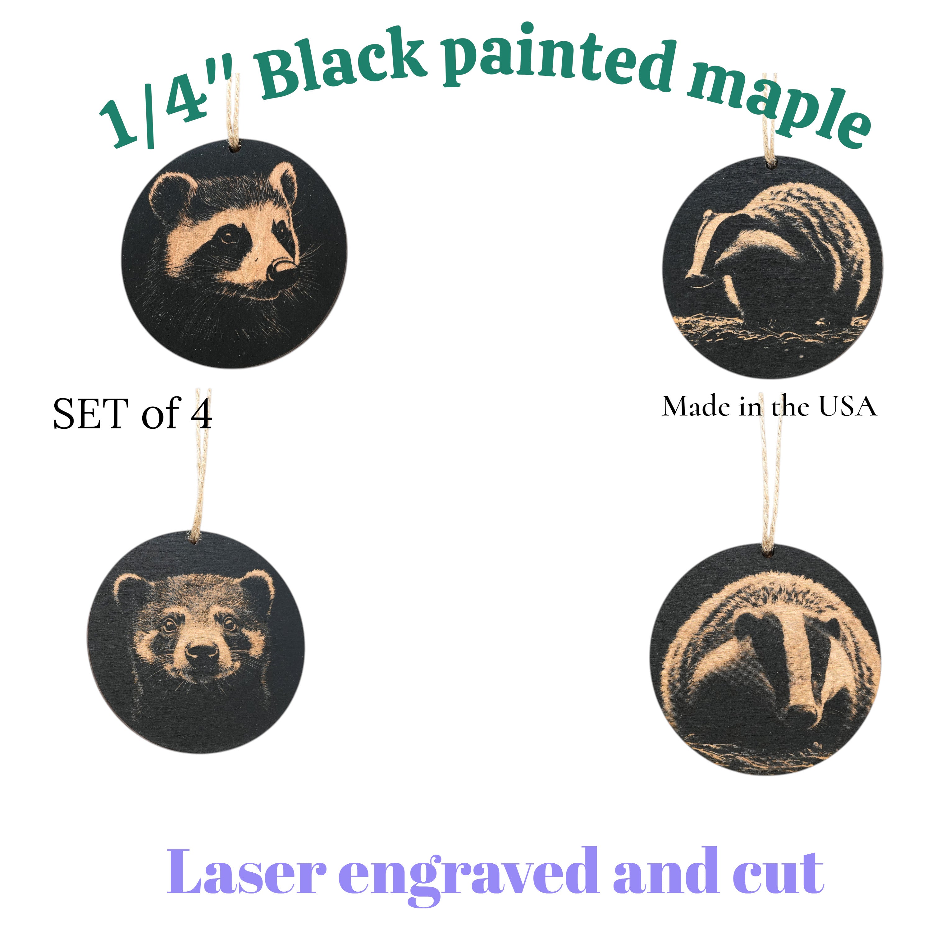 Ornament - Black - Badger - Set of 4