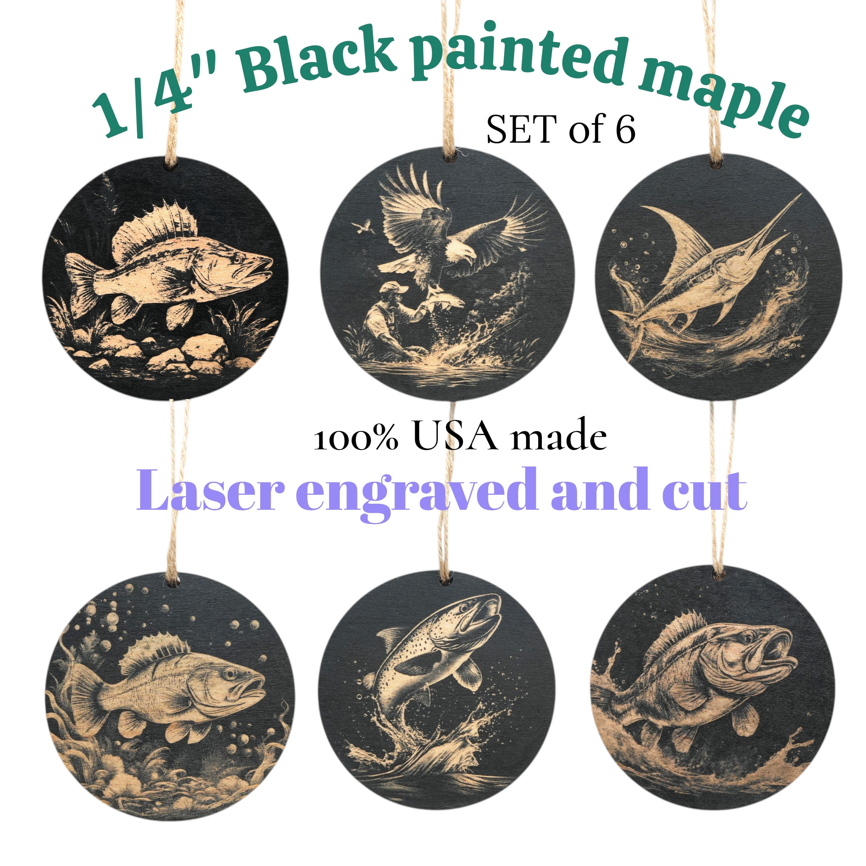 Ornament - Black - Fish - Set of 6