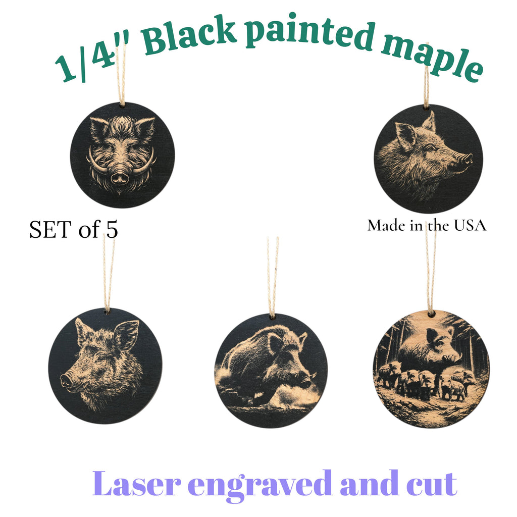 Ornament - Black - Wild Boar - Set of 5