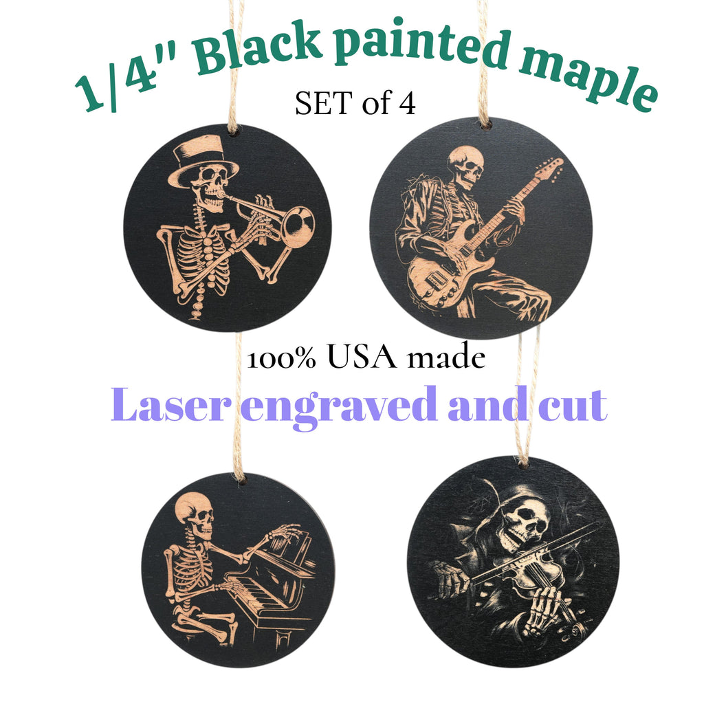 Ornament - Black - Musical Skeletons - Set of 4