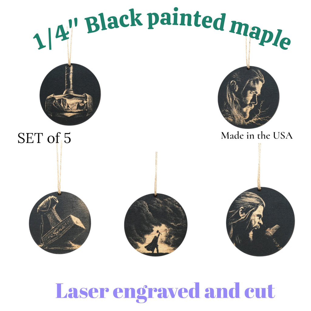 Ornament - Black - Thor - Set of 5