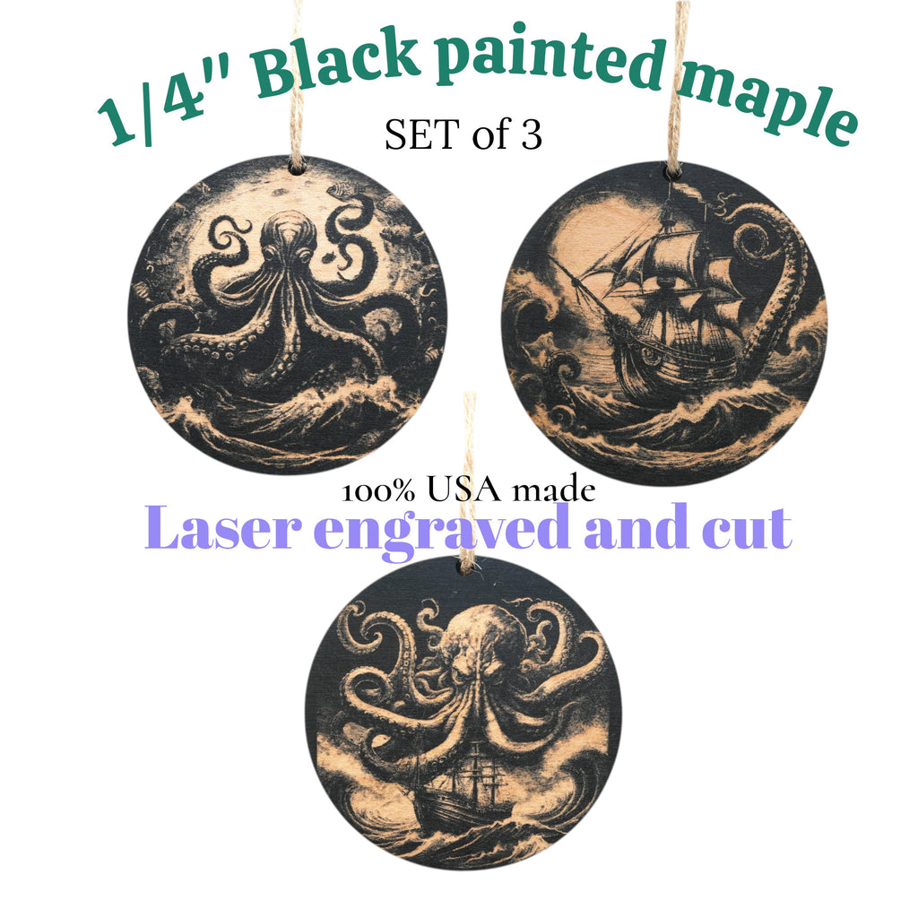 Ornament - Black - Kraken - Set of 3