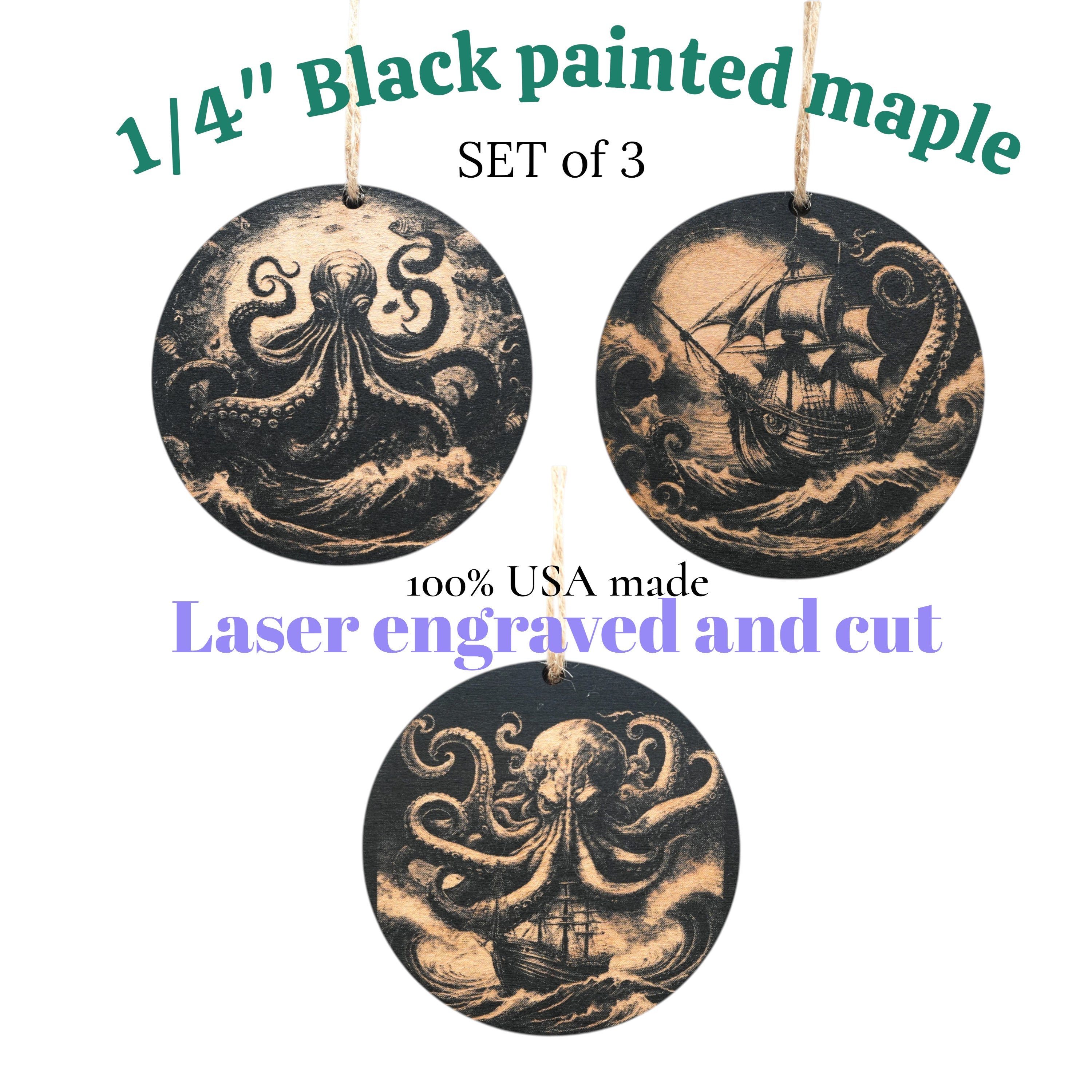 Ornament - Black - Kraken - Set of 3