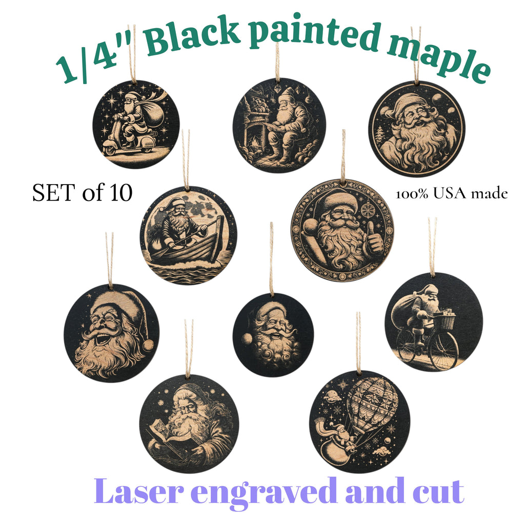 Ornament - Black - Santa - Set of 10 - Santa Claus