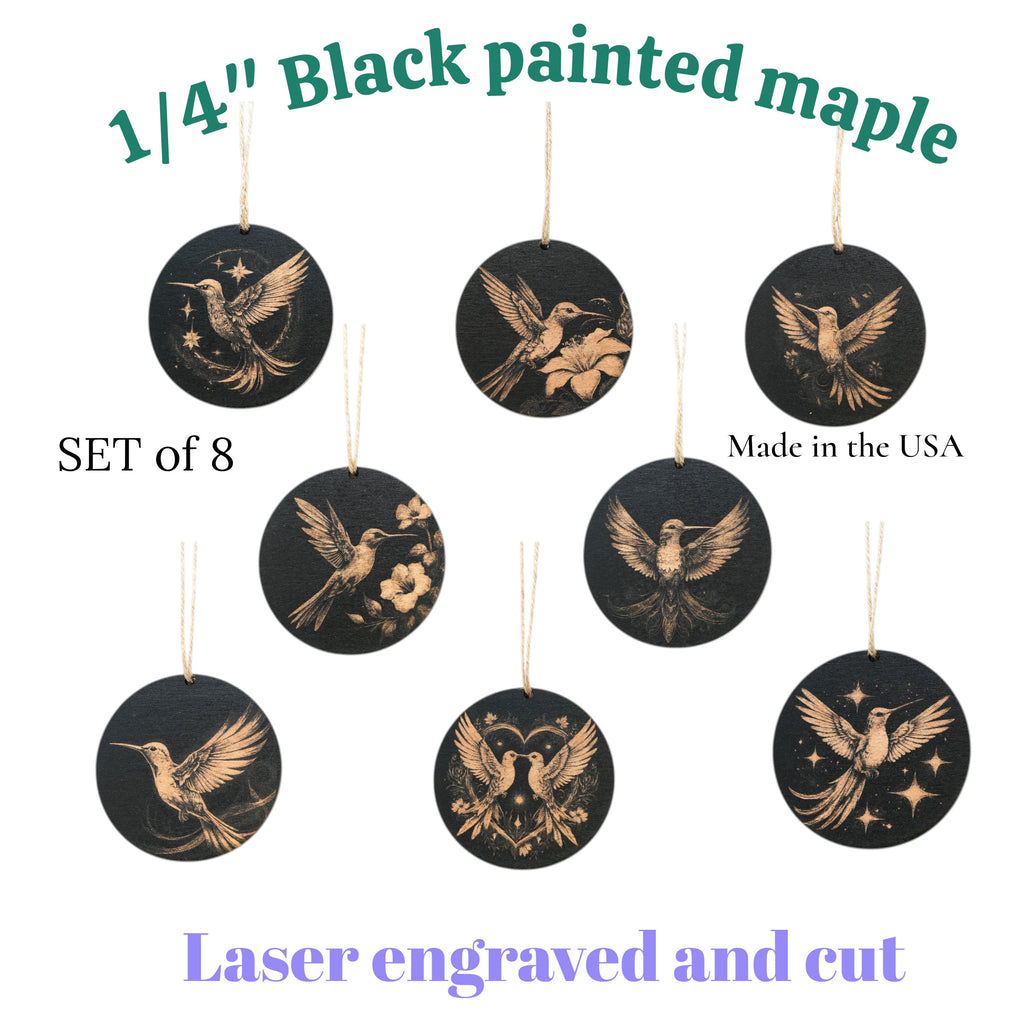 Ornament - Black - Hummingbirds - Set of 8