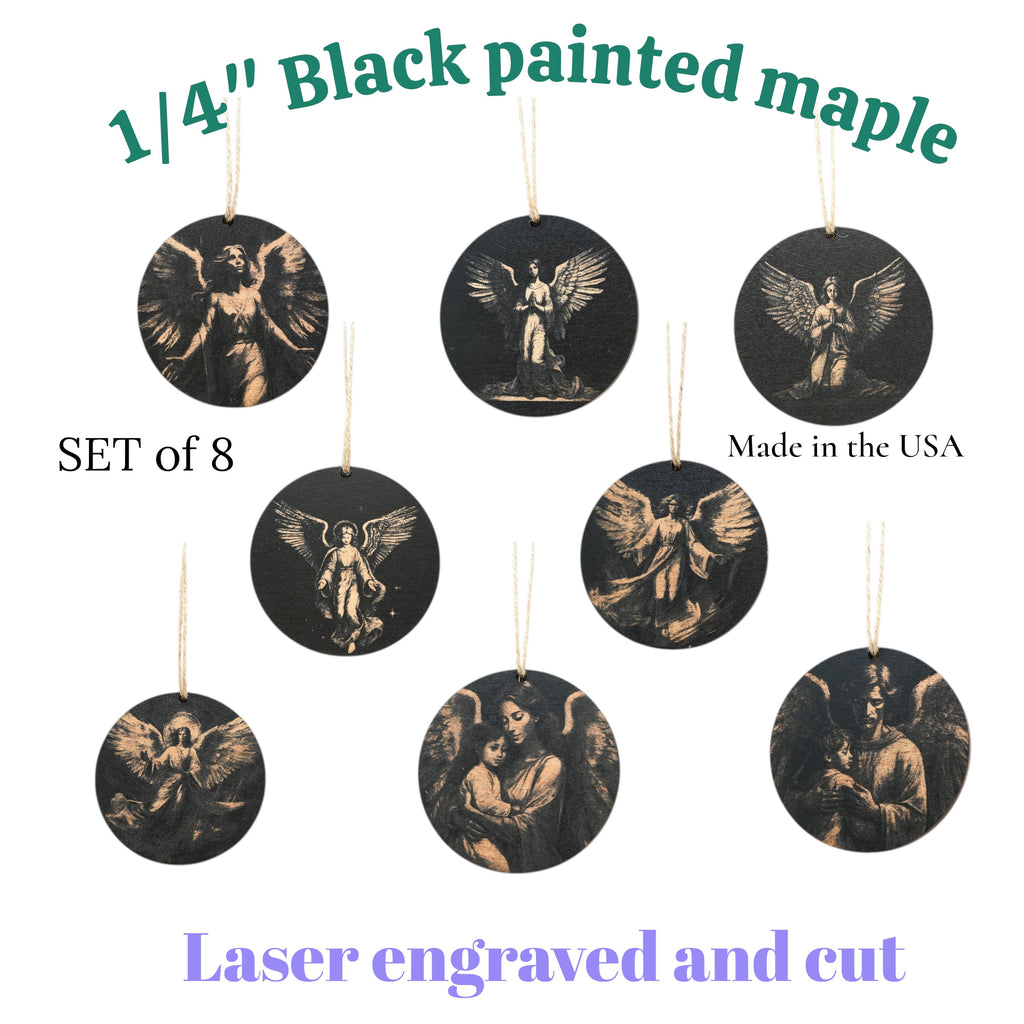 Ornament - Black - Angels - Set of 8
