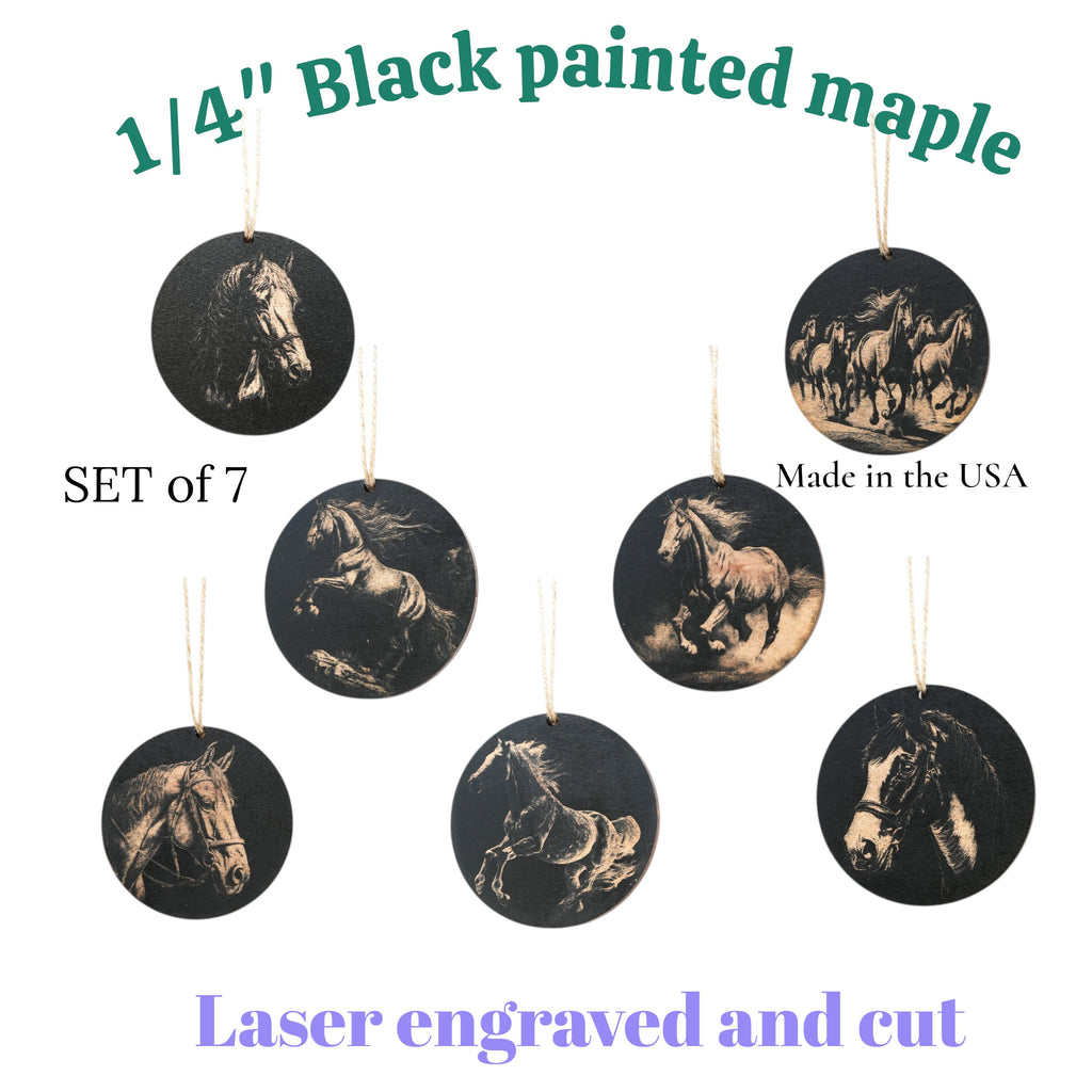 Ornament - Black - Horses - Set of 7