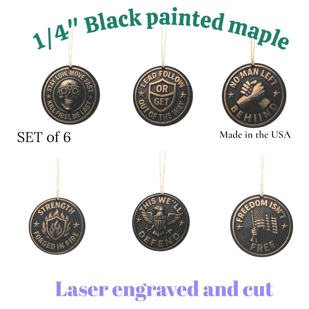 Ornament - Black - Warfighter - Set of 6