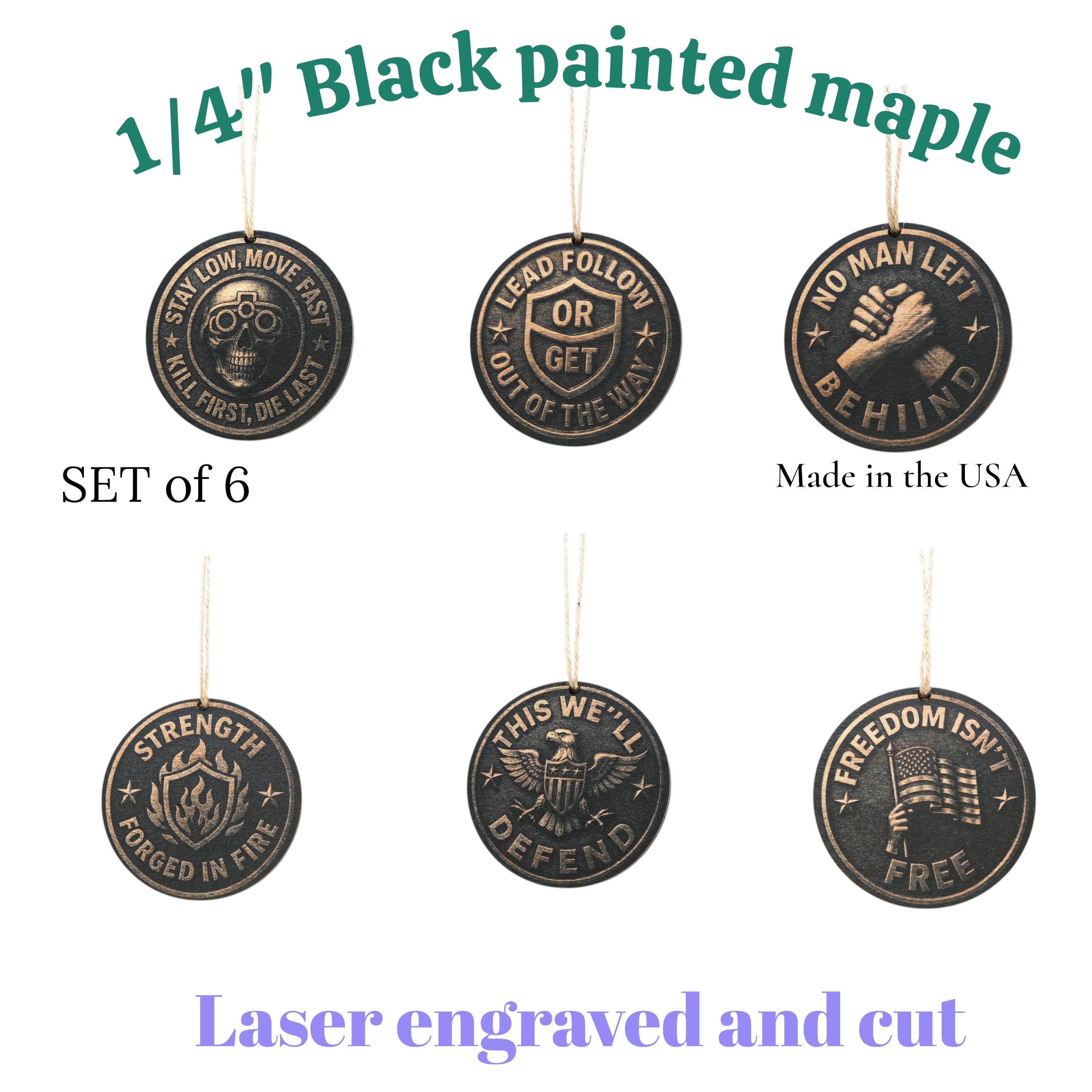 Ornament - Black - Warfighter - Set of 6