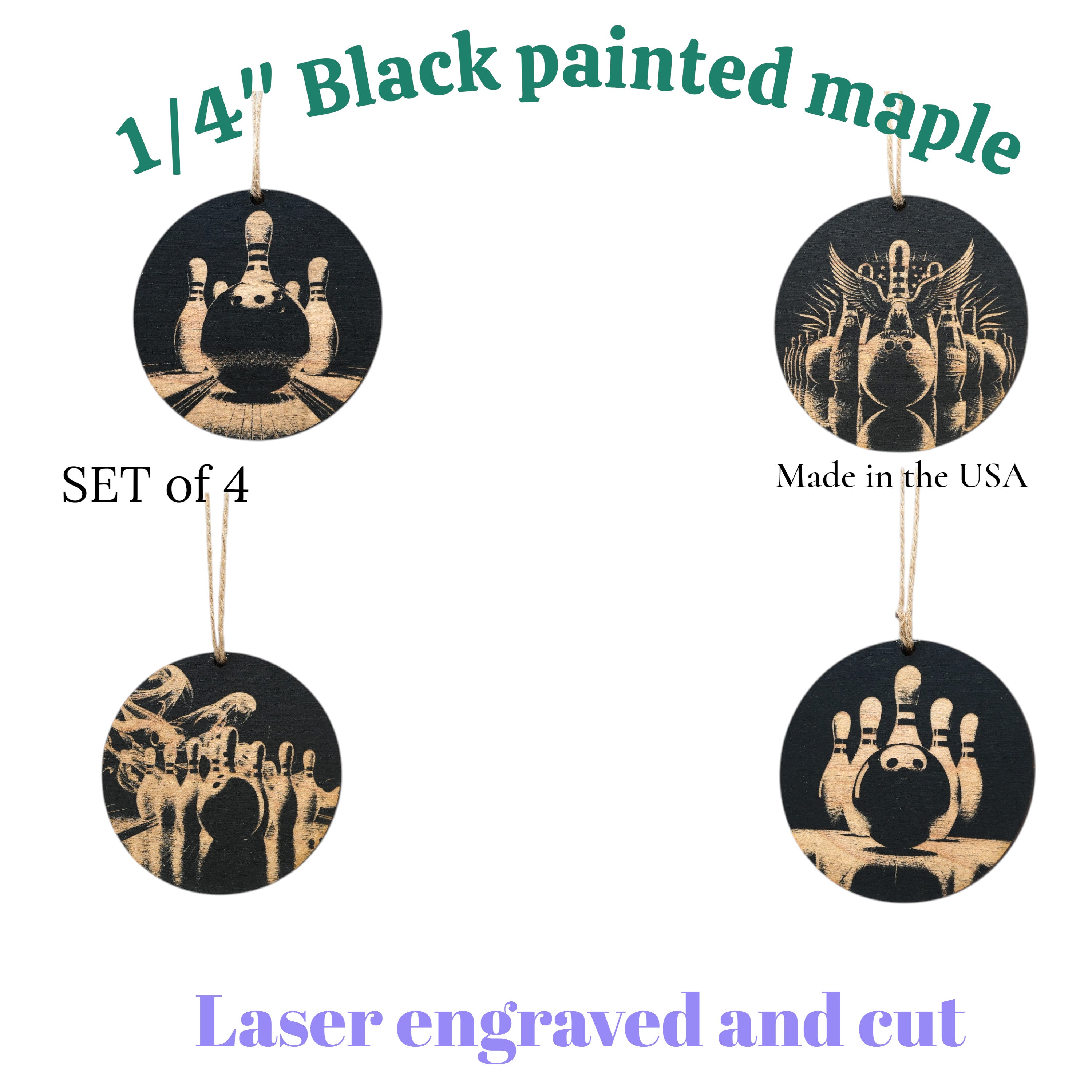 Ornament - Black - Bowling - Set of 4