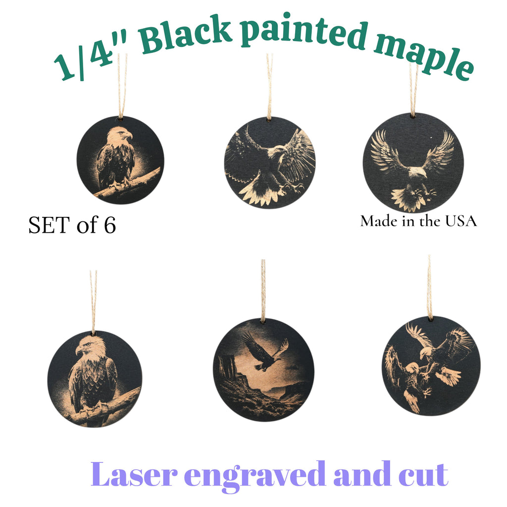 Ornament - Black - Bald Eagle - Set of 6