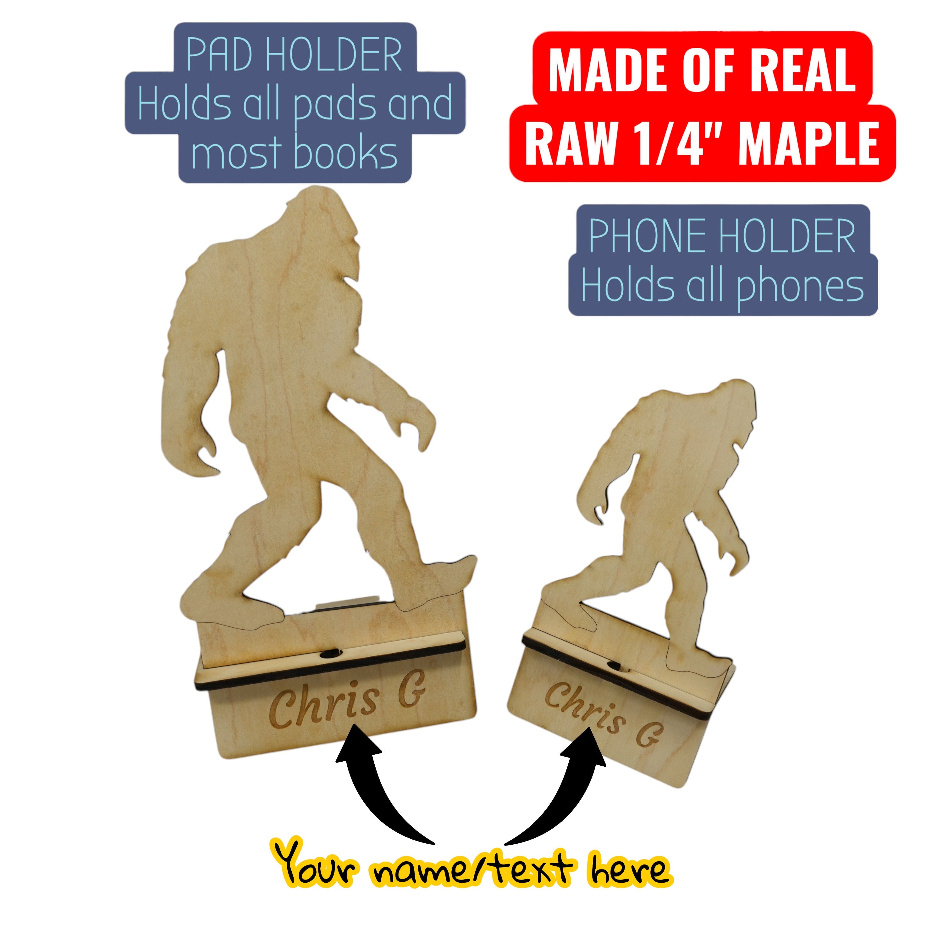 Easel - PERSONALIZED - Cell phone and Pad - Bigfoot Sasquatch