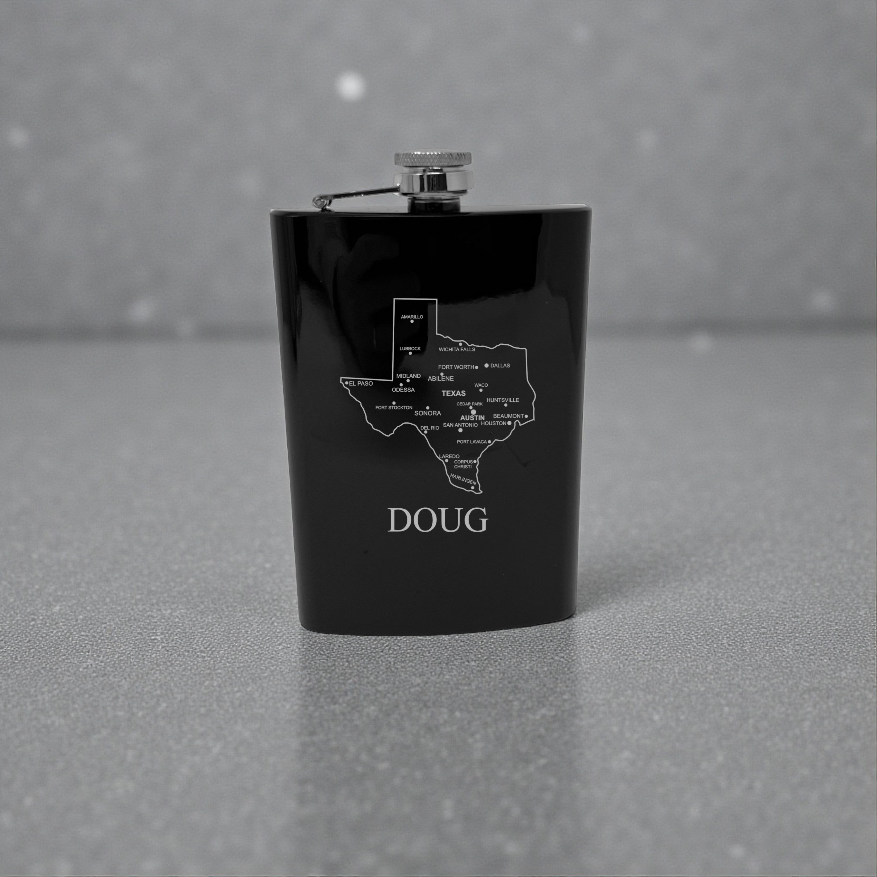 8oz Flask - Texas with Cities PERSONALIZED