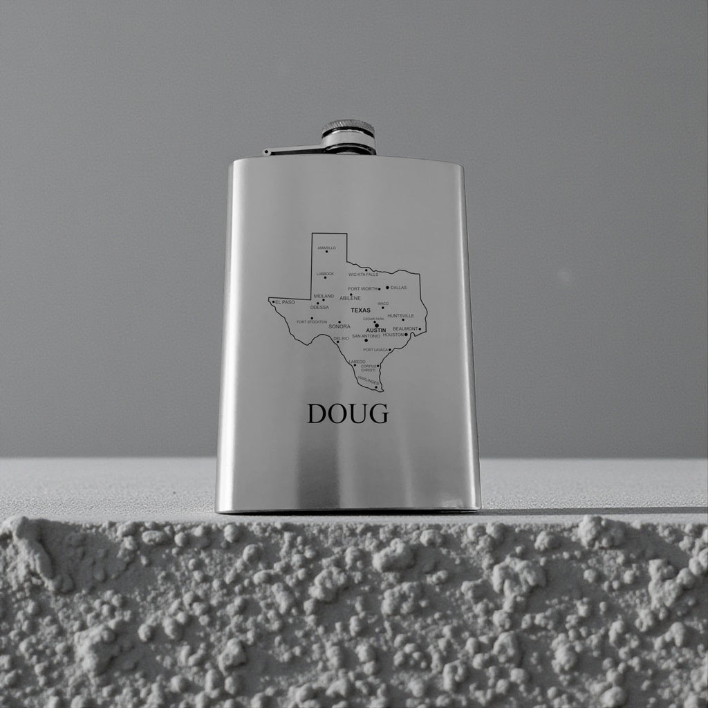 8oz Flask - Texas with Cities PERSONALIZED