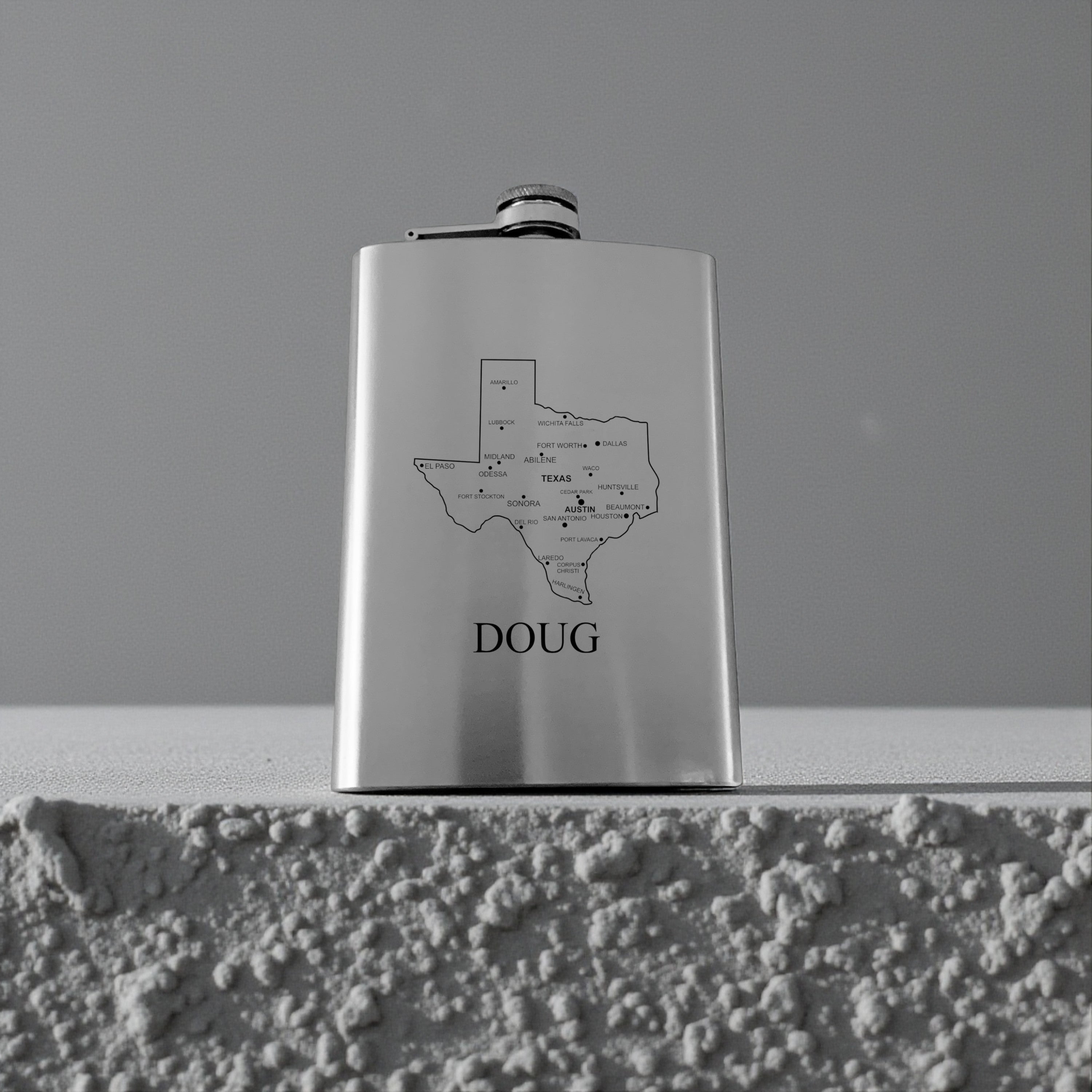 8oz Flask - Texas with Cities PERSONALIZED
