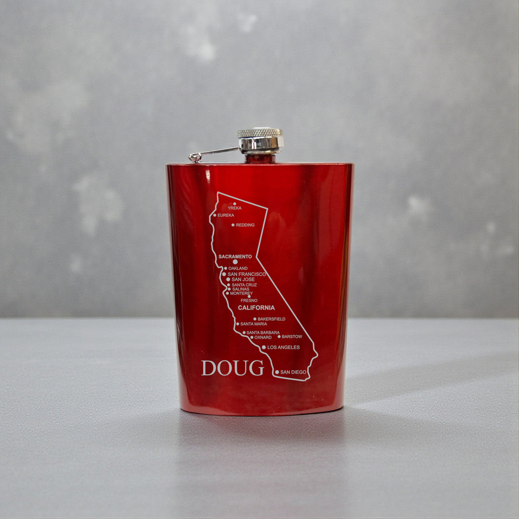 8oz Flask - California with Cities PERSONALIZED
