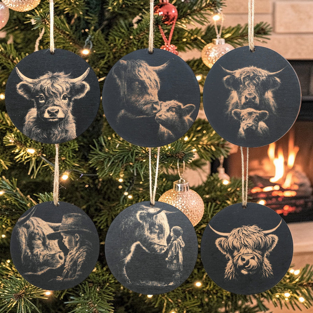 Ornament - Black - Highland Cow - Set of 6