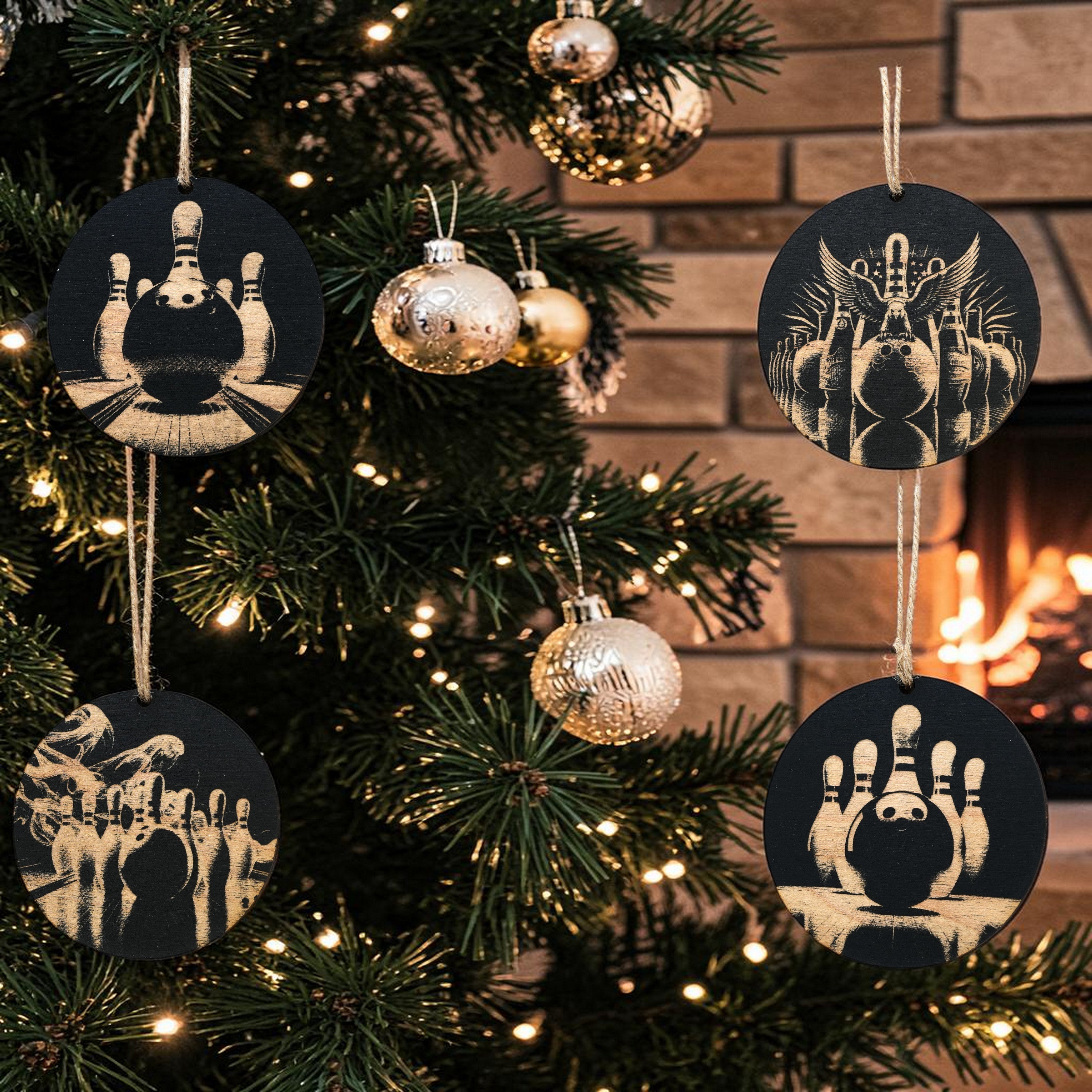 Ornament - Black - Bowling - Set of 4