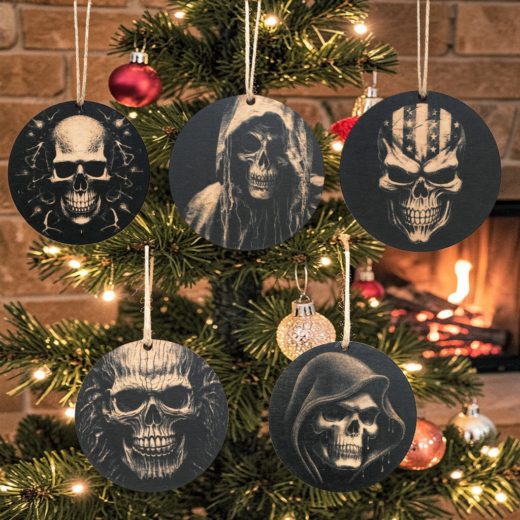 Ornament - Black - Skulls - Set of 5