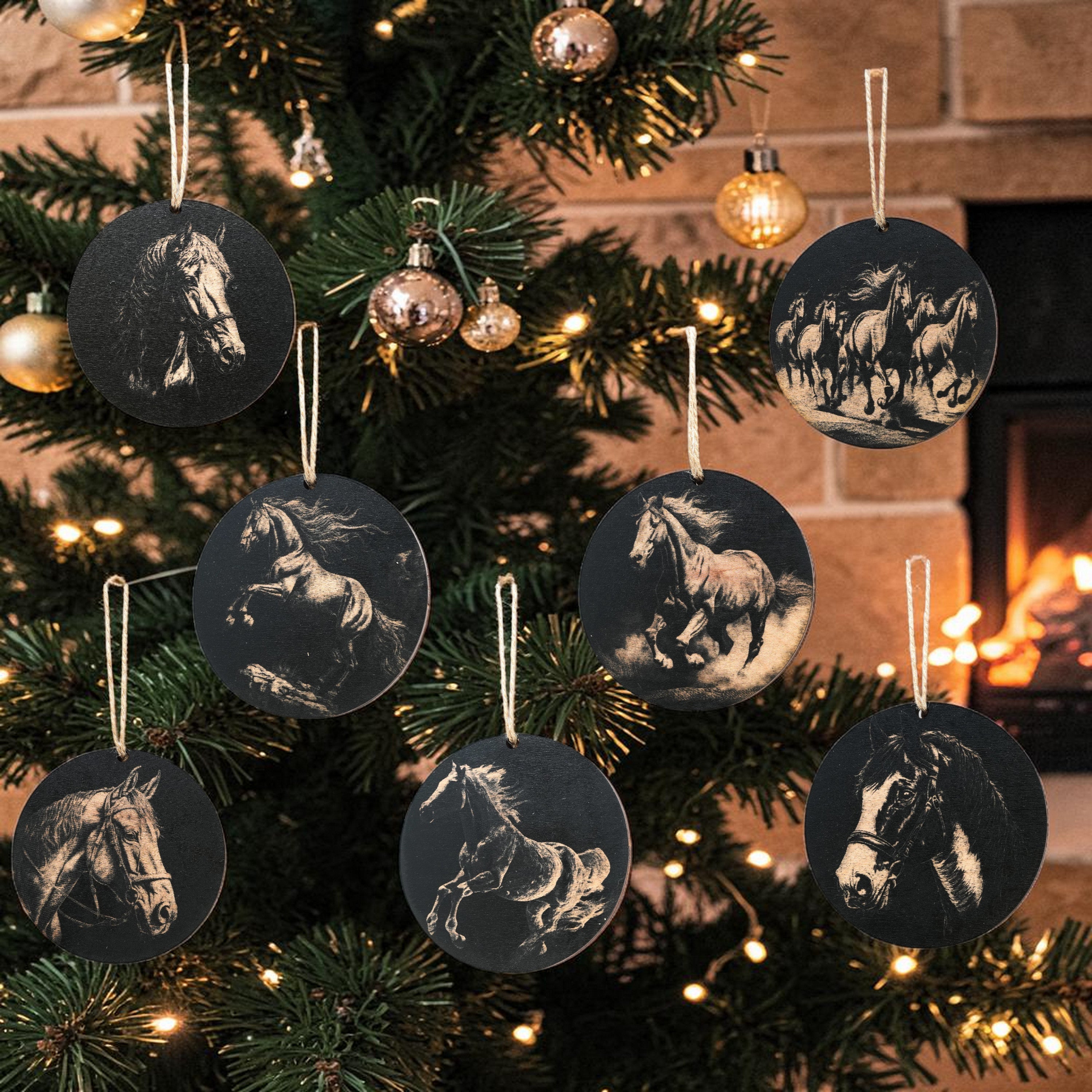 Ornament - Black - Horses - Set of 7