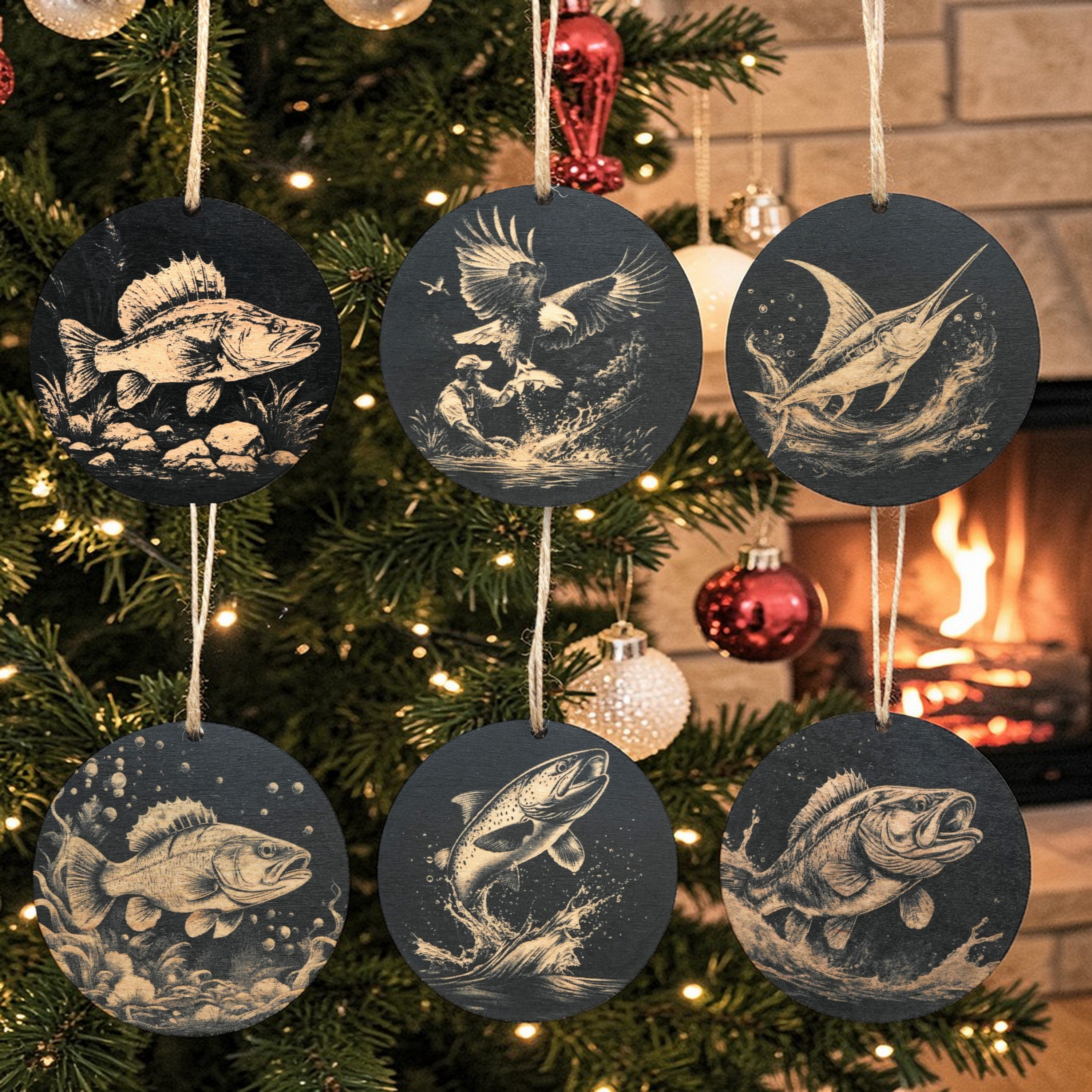 Ornament - Black - Fish - Set of 6