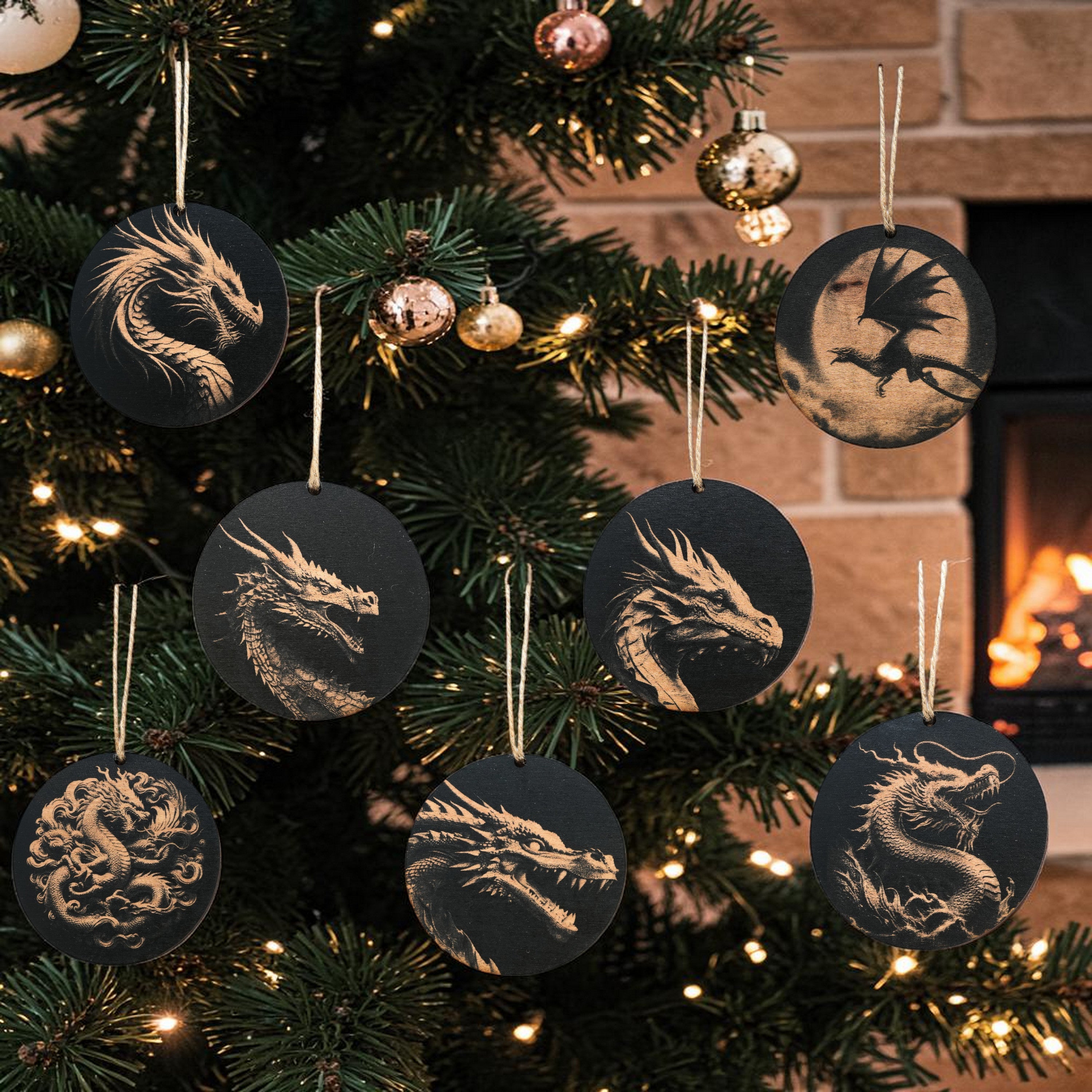 Ornament - Black - Dragons - Set of 7