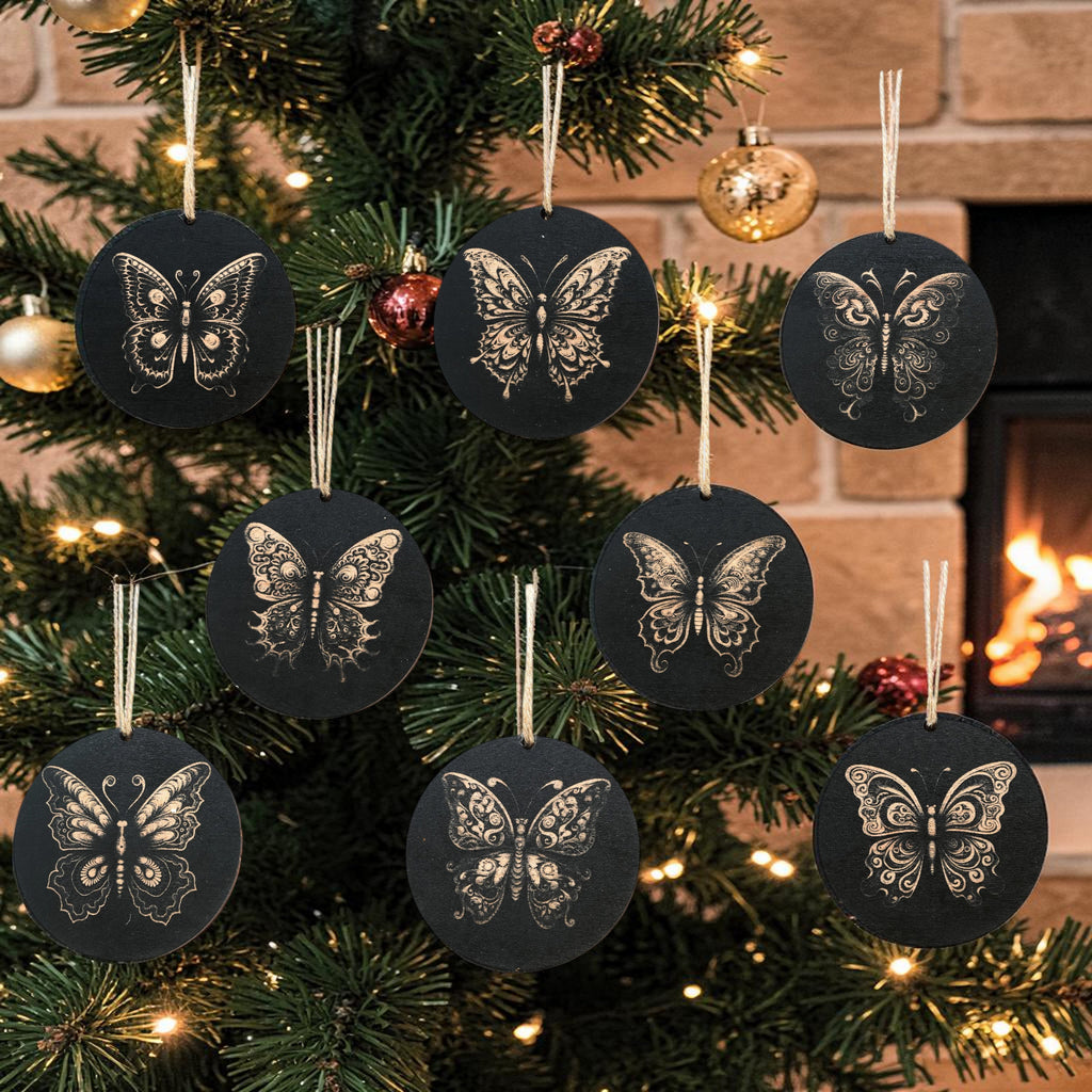 Ornament - Black - Butterflies - Set of 8