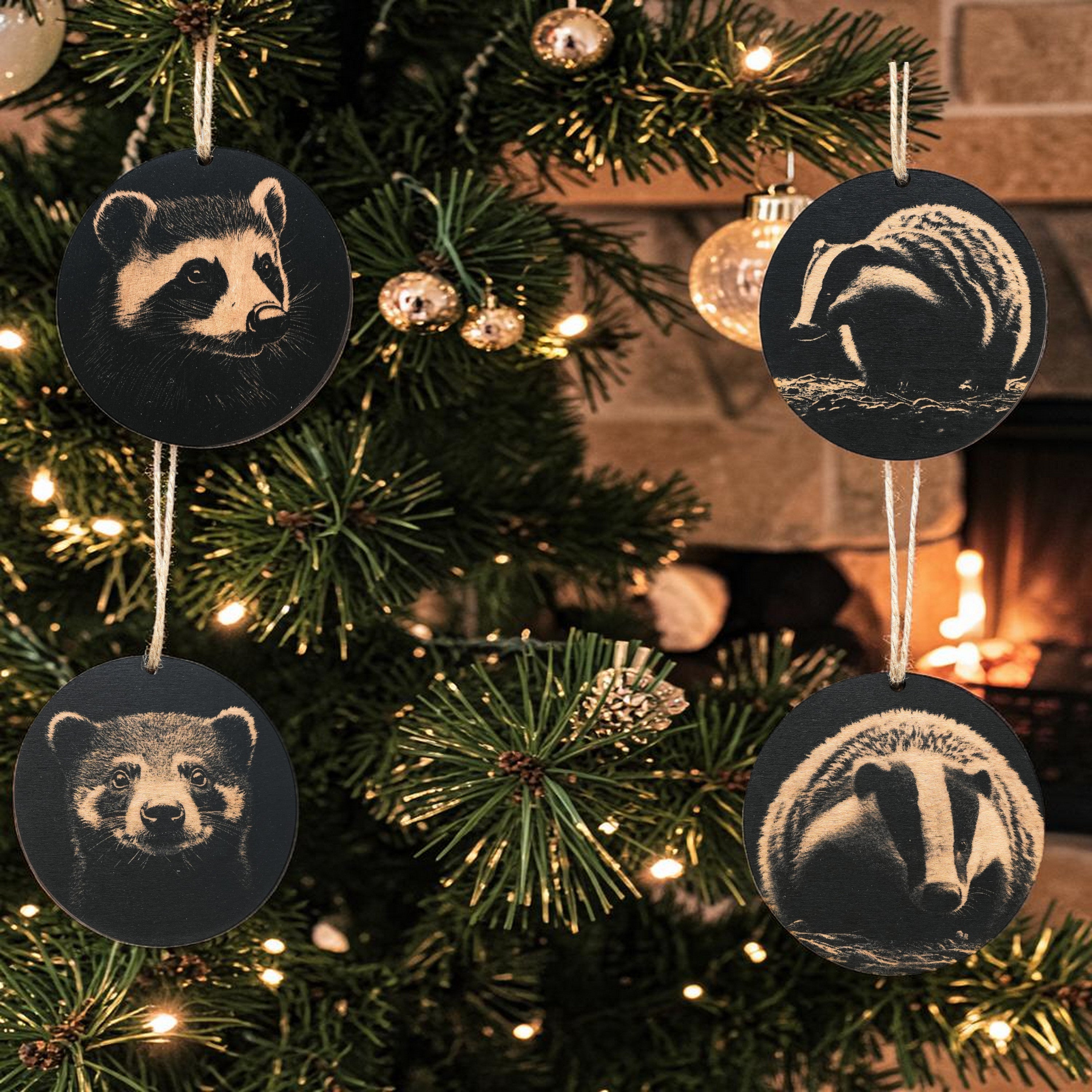 Ornament - Black - Badger - Set of 4