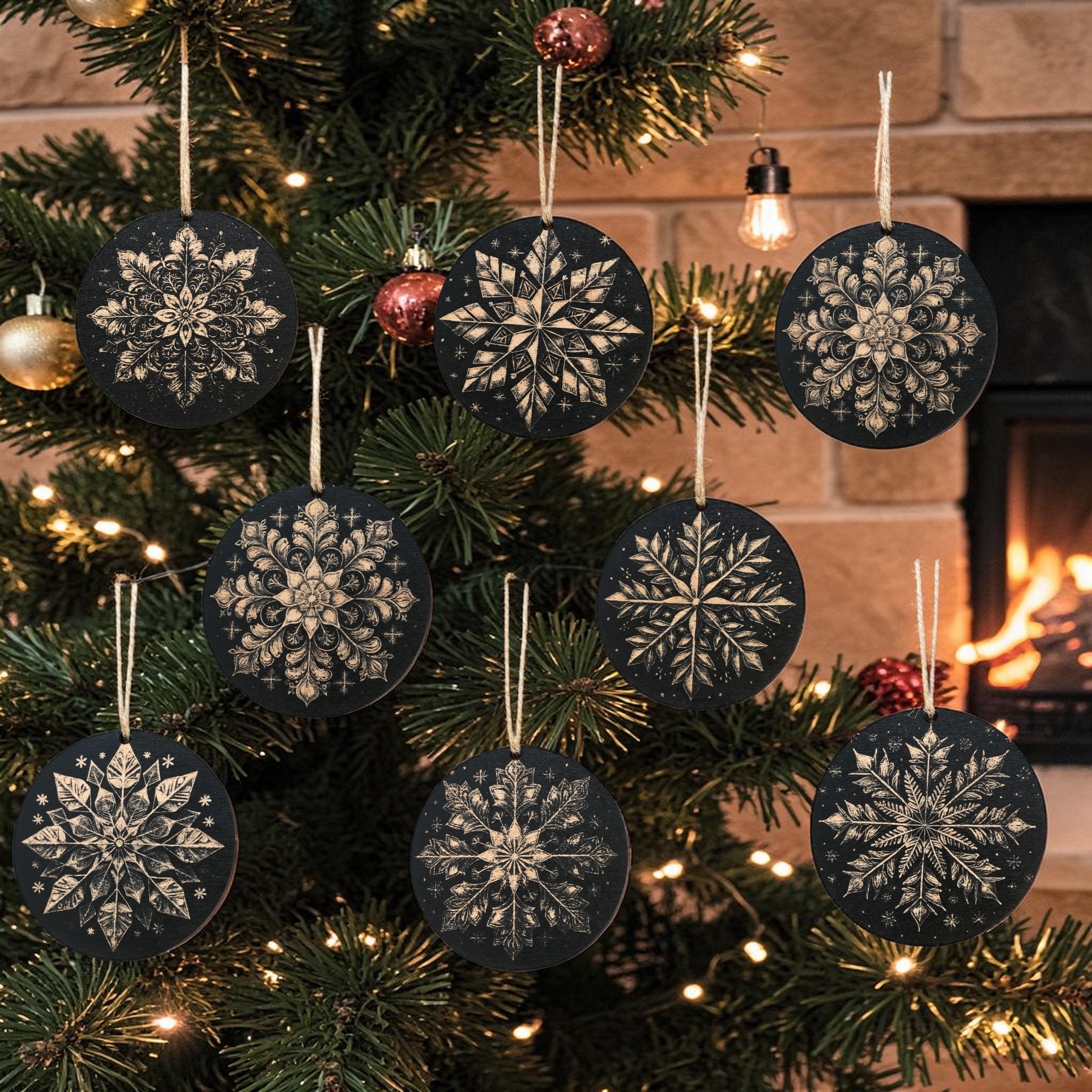 Ornament - Black - Snowflakes - Set of 8
